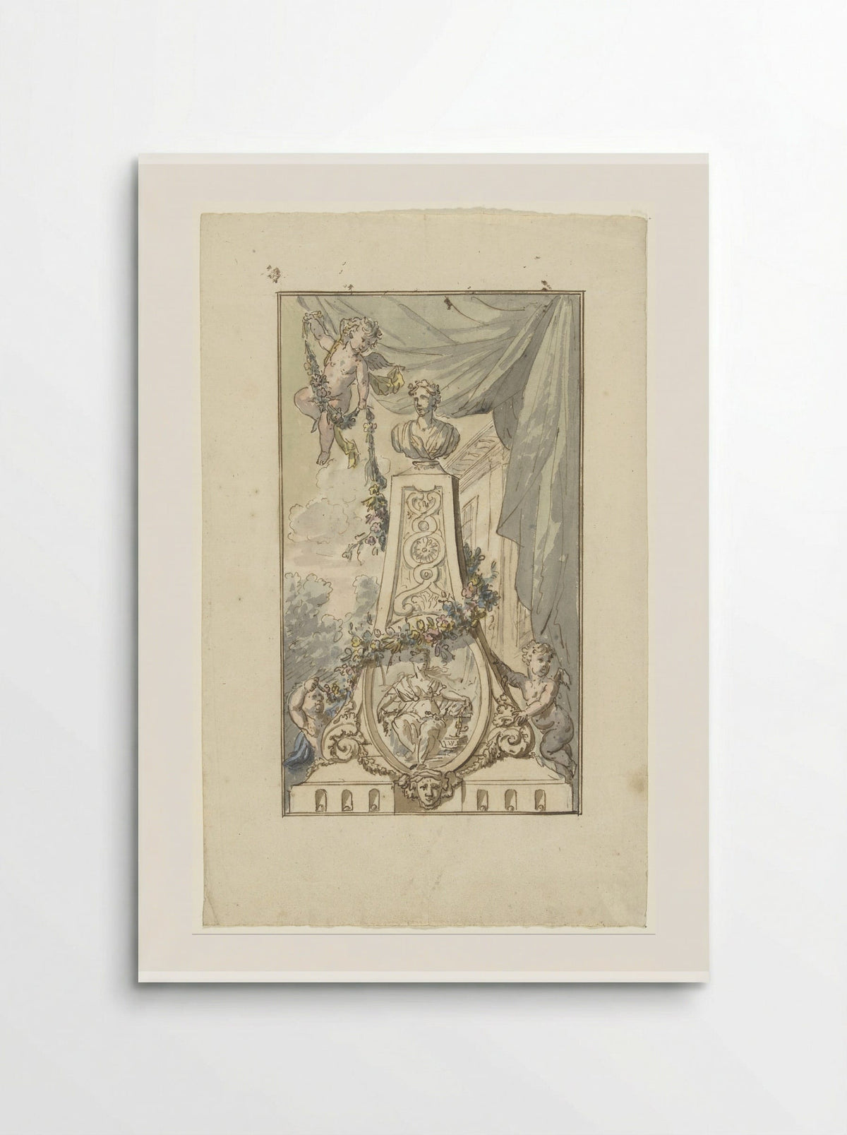 Monument with Bust and Medallion, Wreathed by Putti - Elias van Nijmegen - Poster