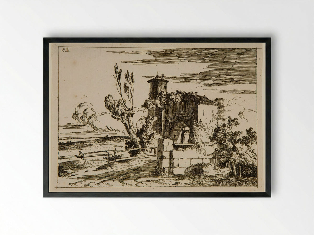 Monumental Gate - Louis-Gabriel Moreau - Framed Print Black