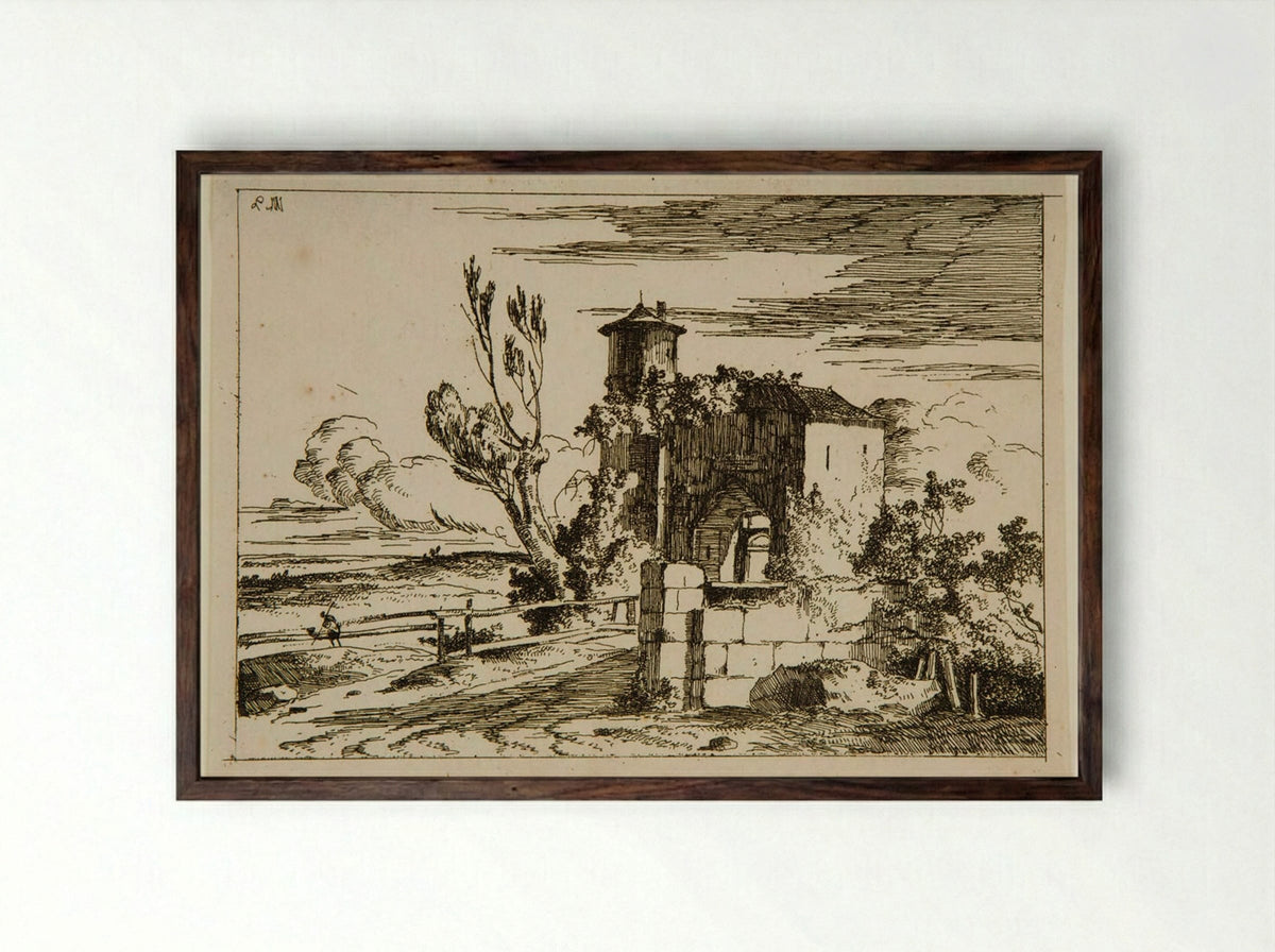 Monumental Gate - Louis-Gabriel Moreau - Framed Print Dark Wood