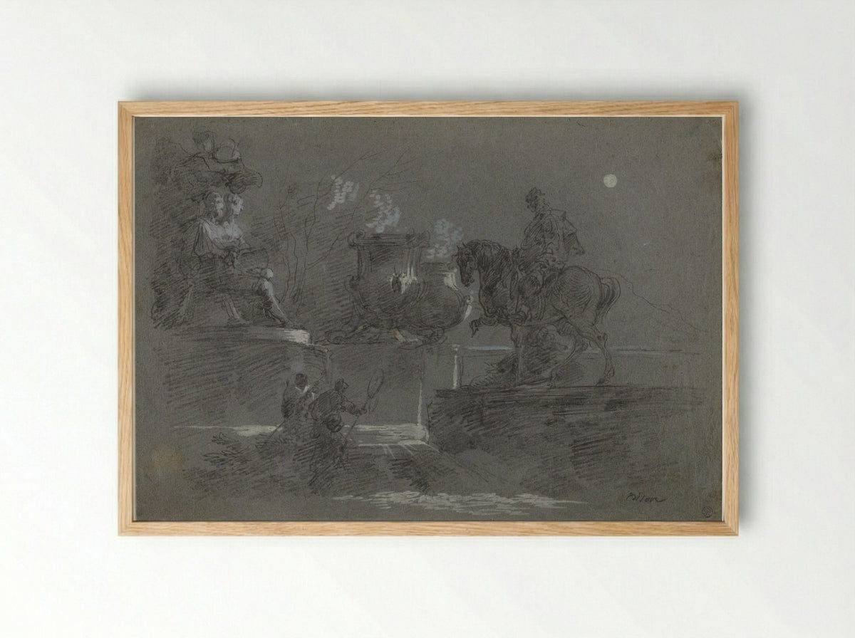 Monumental Sculpture in a Moonlit Park - Giuseppe Bernardino Bison - Framed Print Wood