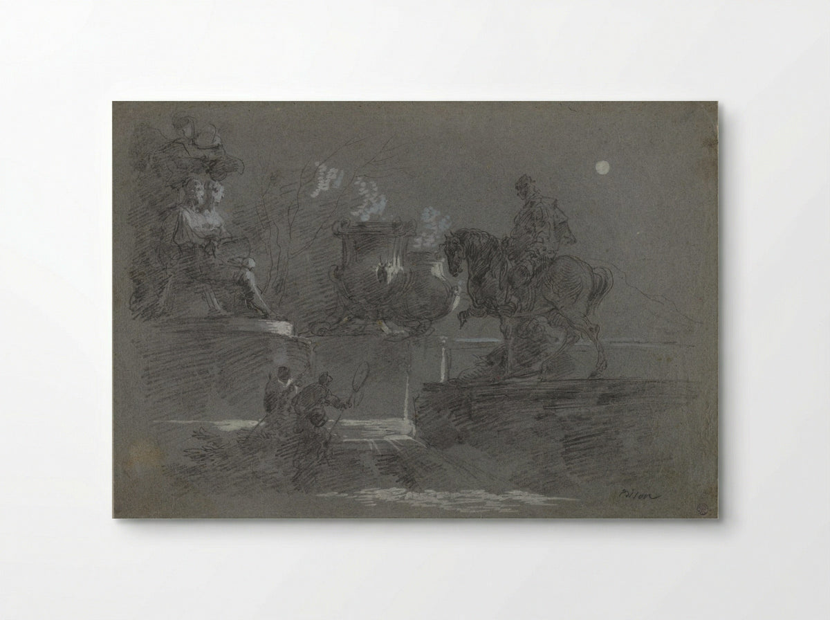 Monumental Sculpture in a Moonlit Park - Giuseppe Bernardino Bison - Poster