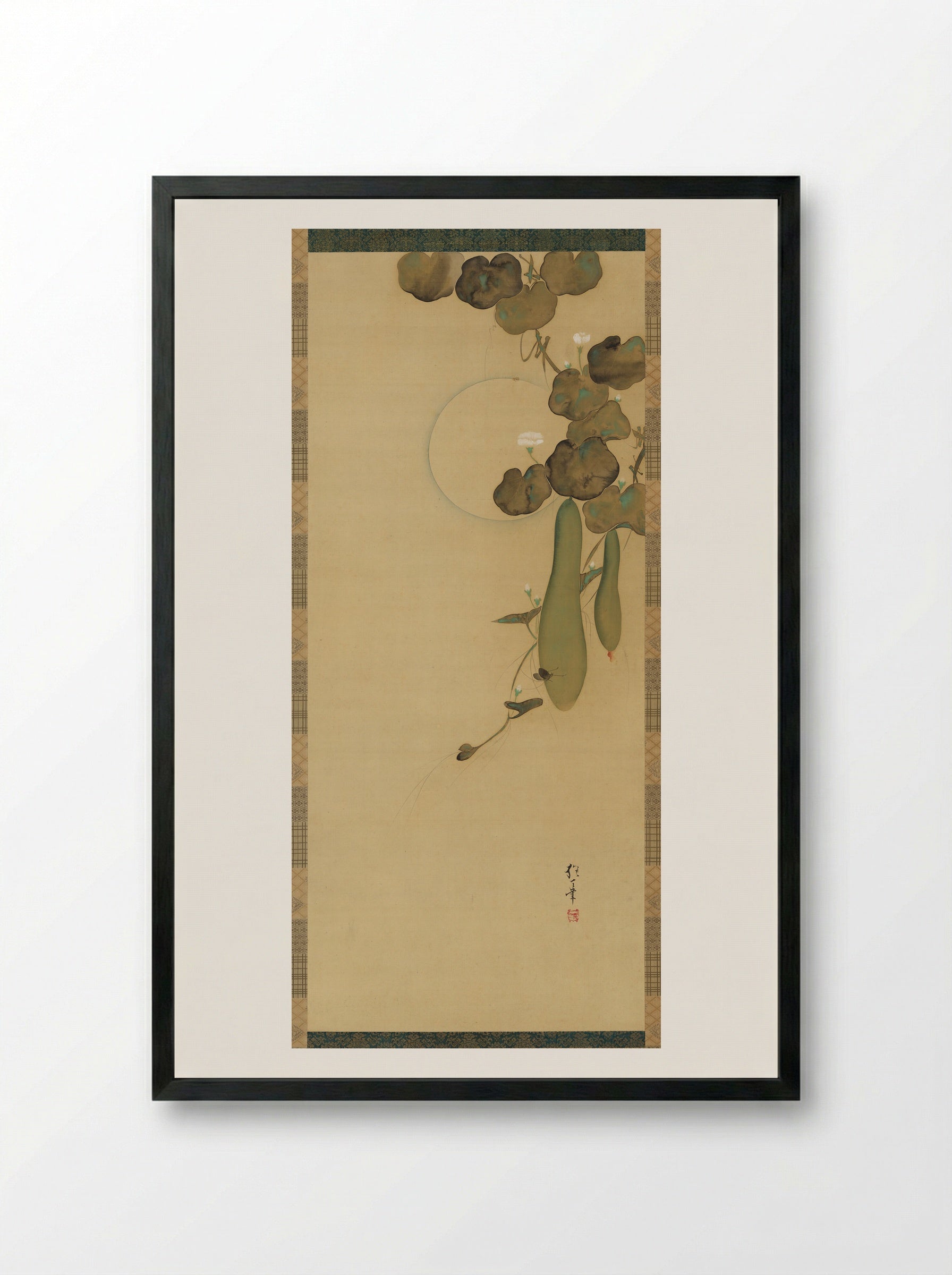 Moon, Gourds, and Insects - Sakai Hōitsu - Framed Print Black