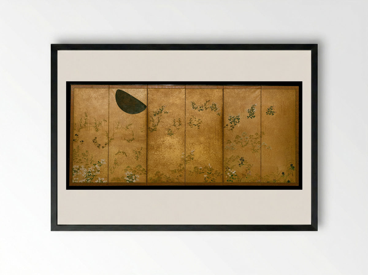Moon and Autumn Grasses - Tawaraya Sōtatsu - Framed Print Black