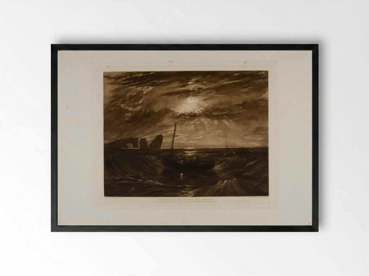 Moonlight at Sea, off the Isle of Wight - Sir Frank Short - Framed Print Black