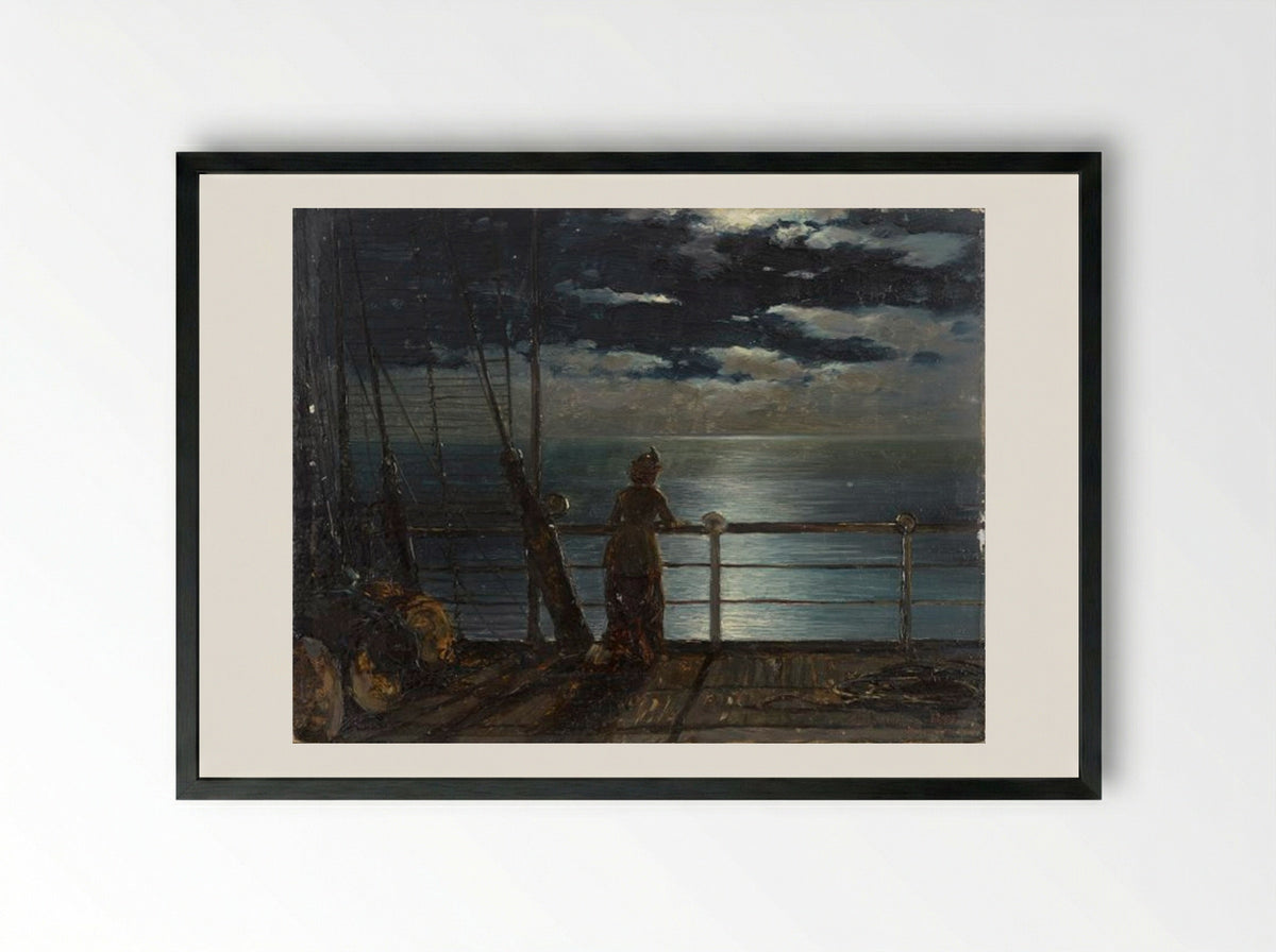 Moonlight on the Sea - Julius Sergius von Klever - Framed Print Black