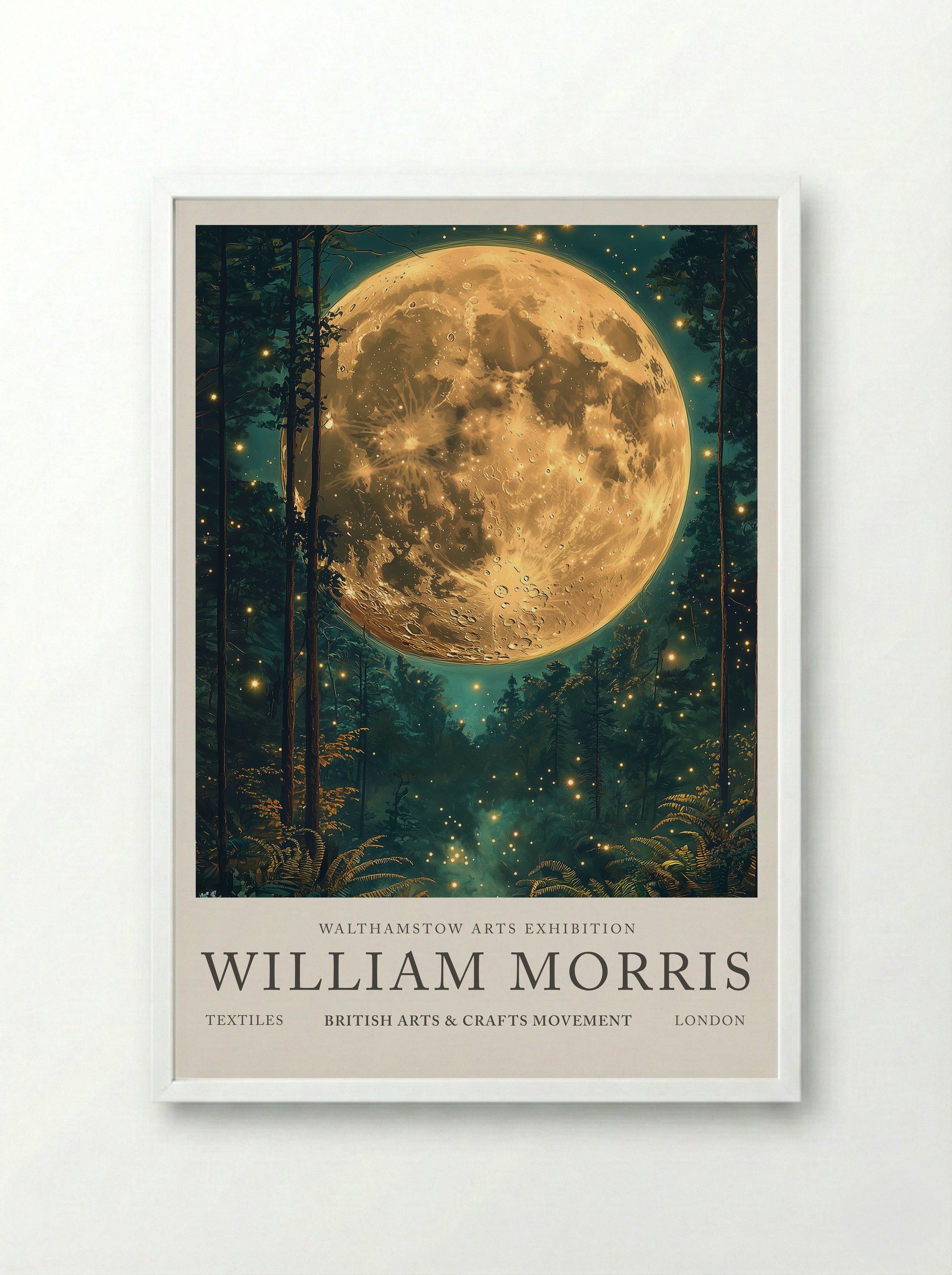 Moonlit Forest - William Morris - Framed Print White