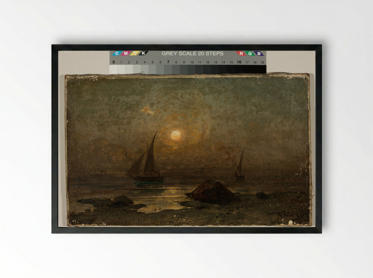 Moonlit Seascape - Julius Sergius von Klever - Framed Print Black