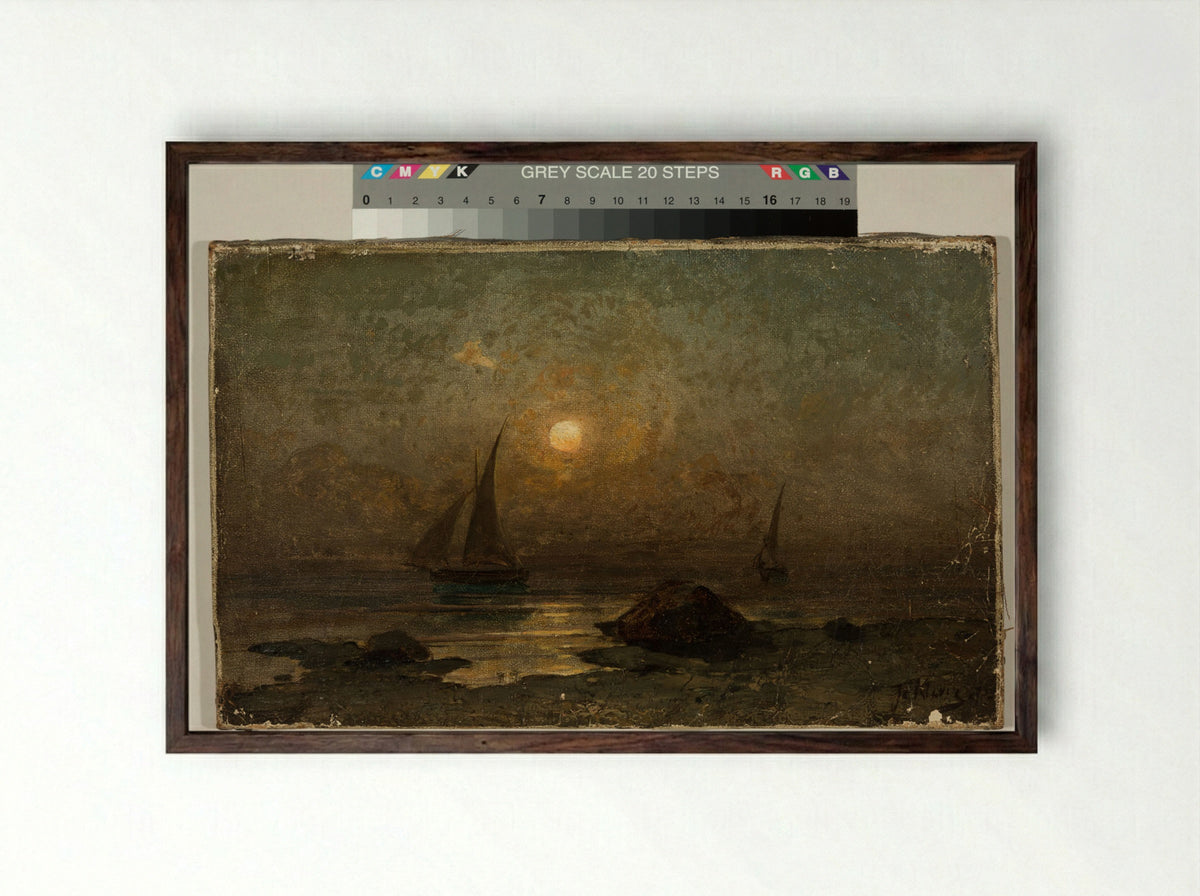 Moonlit Seascape - Julius Sergius von Klever - Framed Print Dark Wood