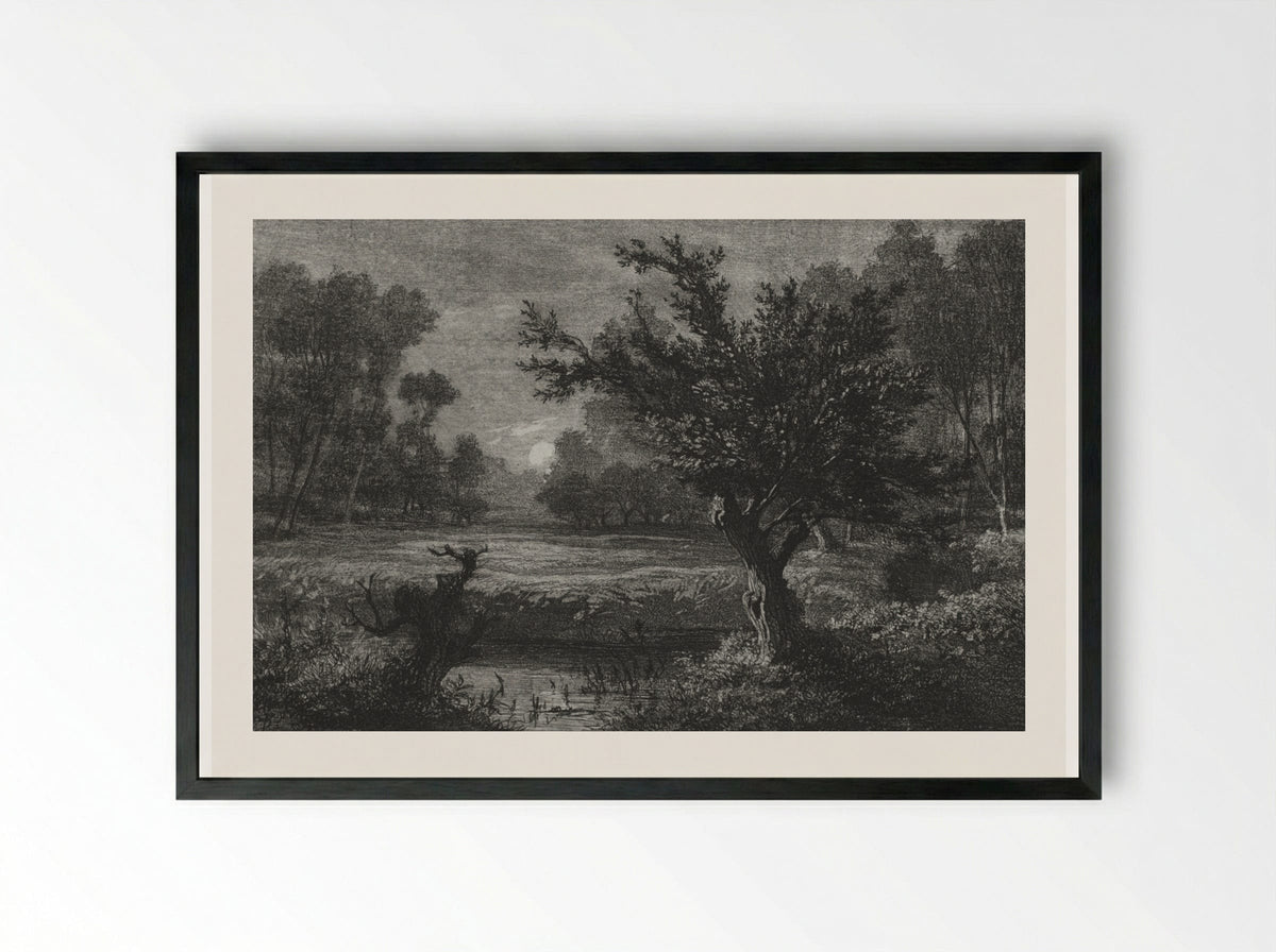 Moonrise in the Andilly Valley - Charles François Daubigny - Framed Print Black