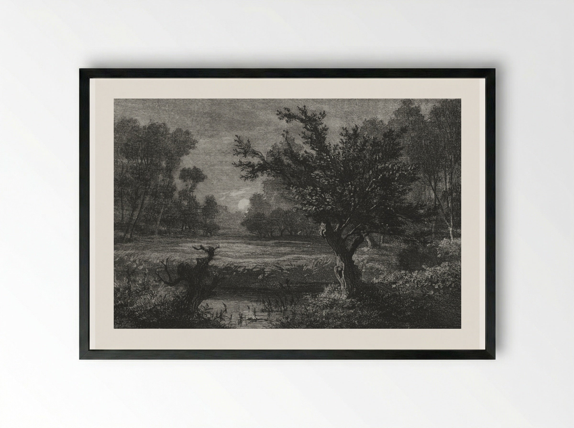 Moonrise in the Andilly Valley - Charles François Daubigny - Framed Print Black