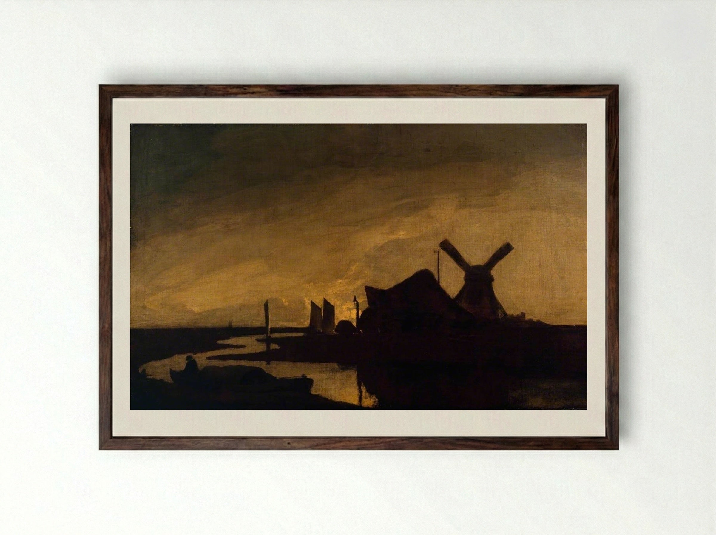 Moonrise on the Yare - John Crome - Framed Print Dark Wood