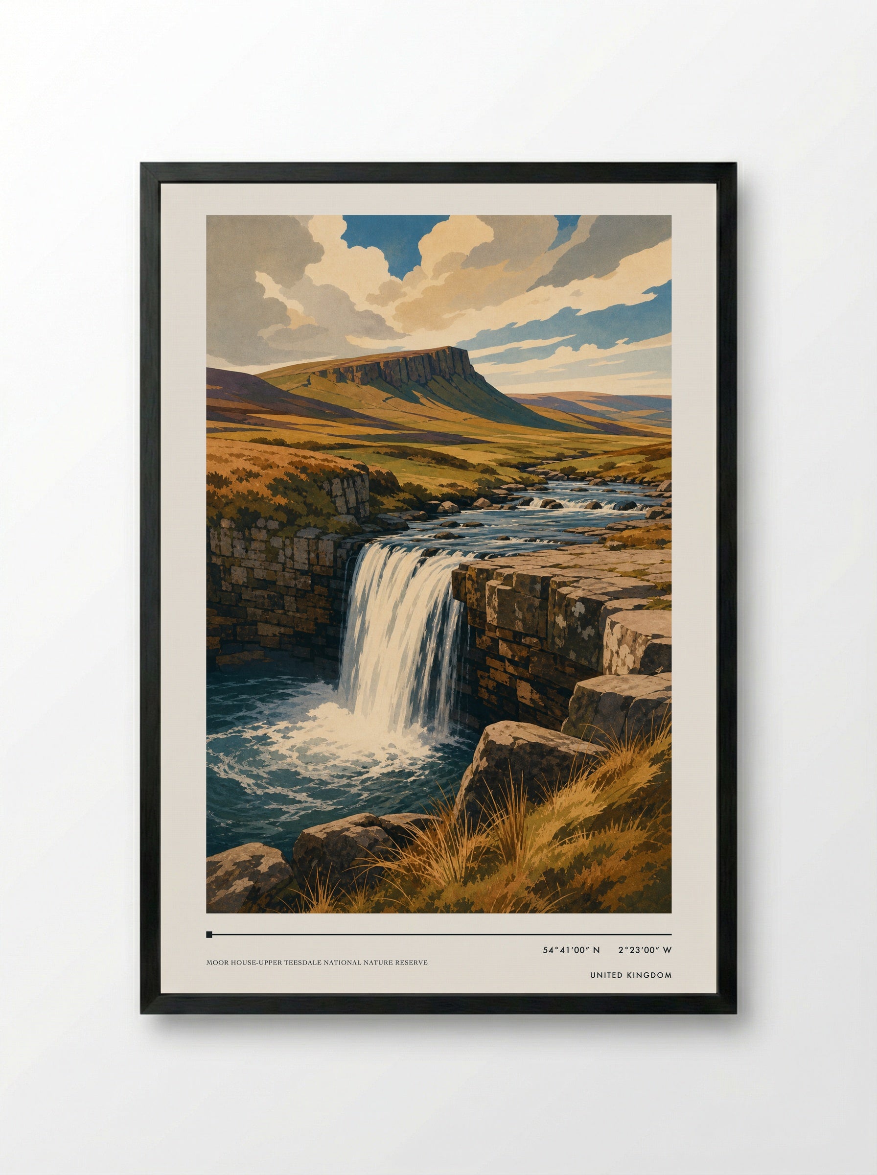 Moor House-Upper Teesdale National Nature Reserve United Kingdom Travel Poster - Framed Print Black