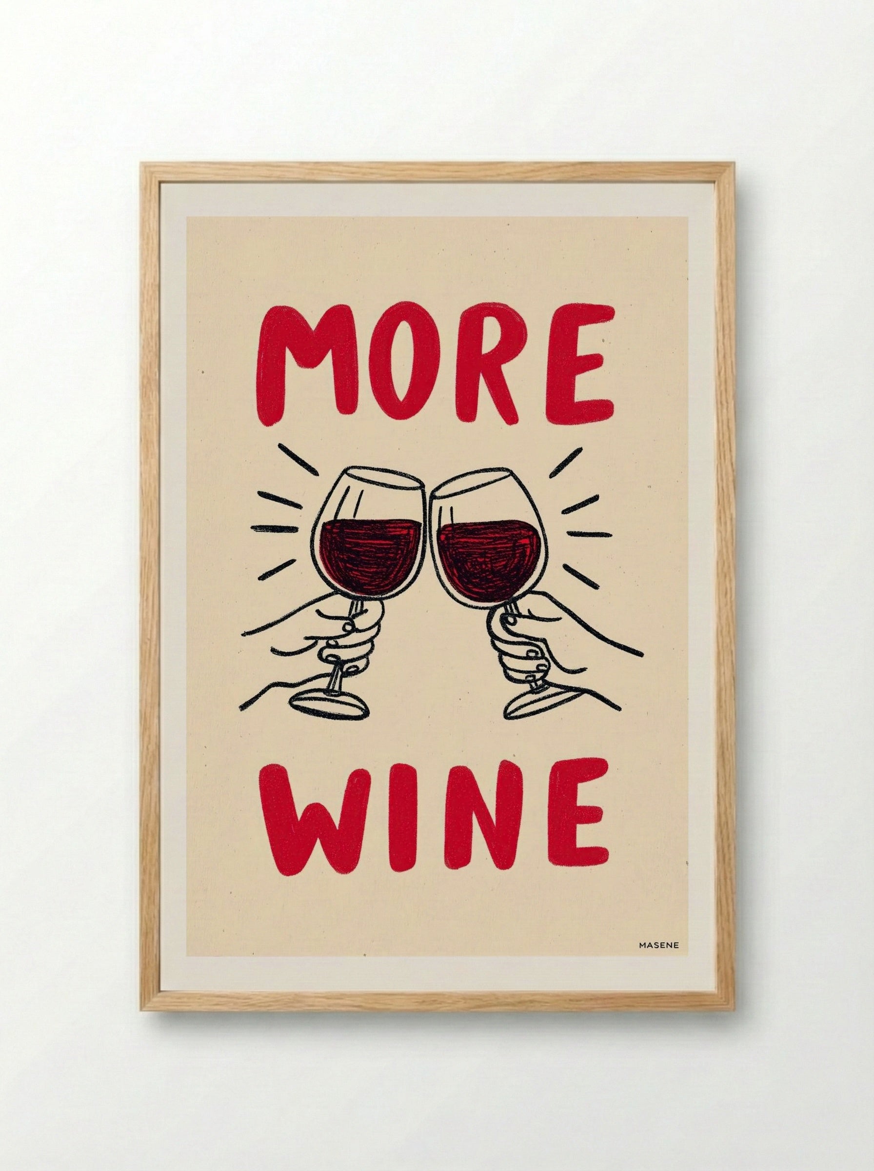 More Wine - Bold Minimalist Wine Print.png - Framed Print Wood