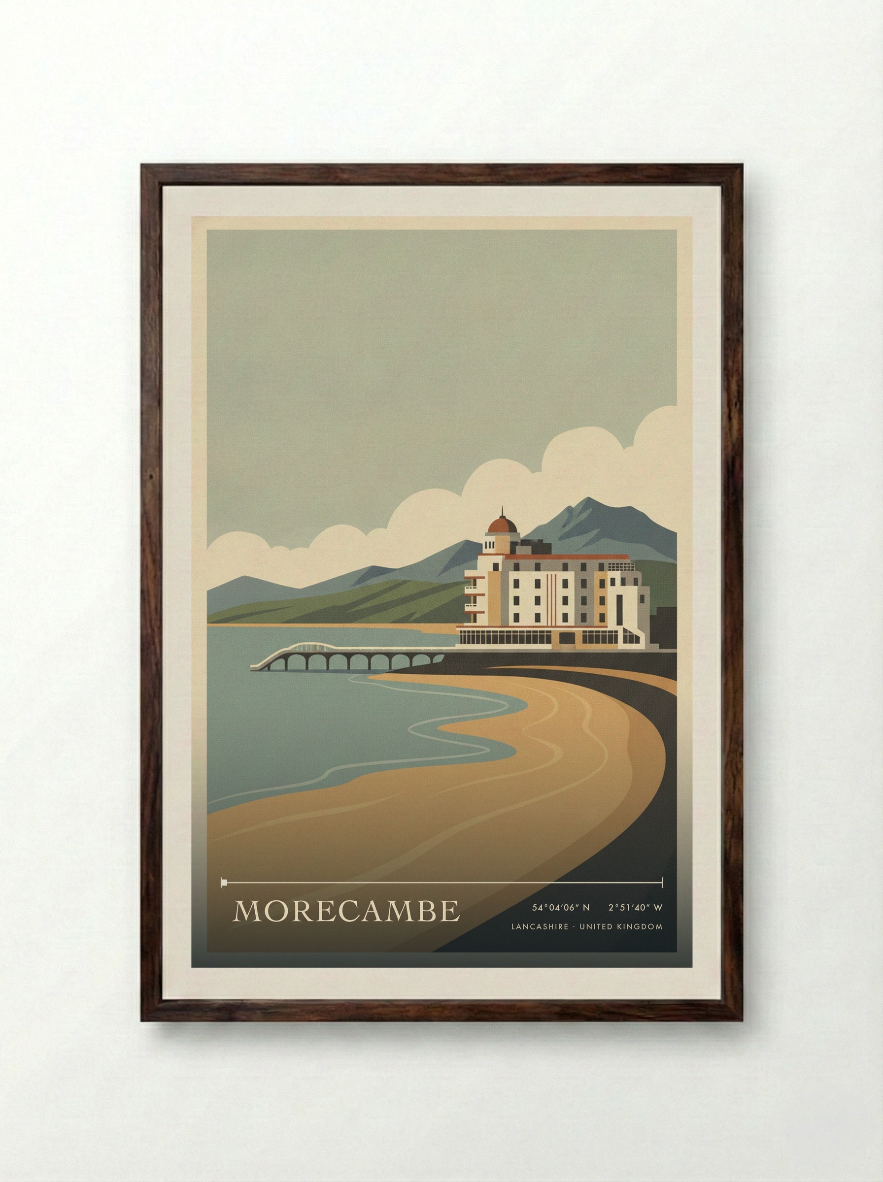 Morecambe Lancashire United Kingdom Travel Poster - Framed Print Dark Wood