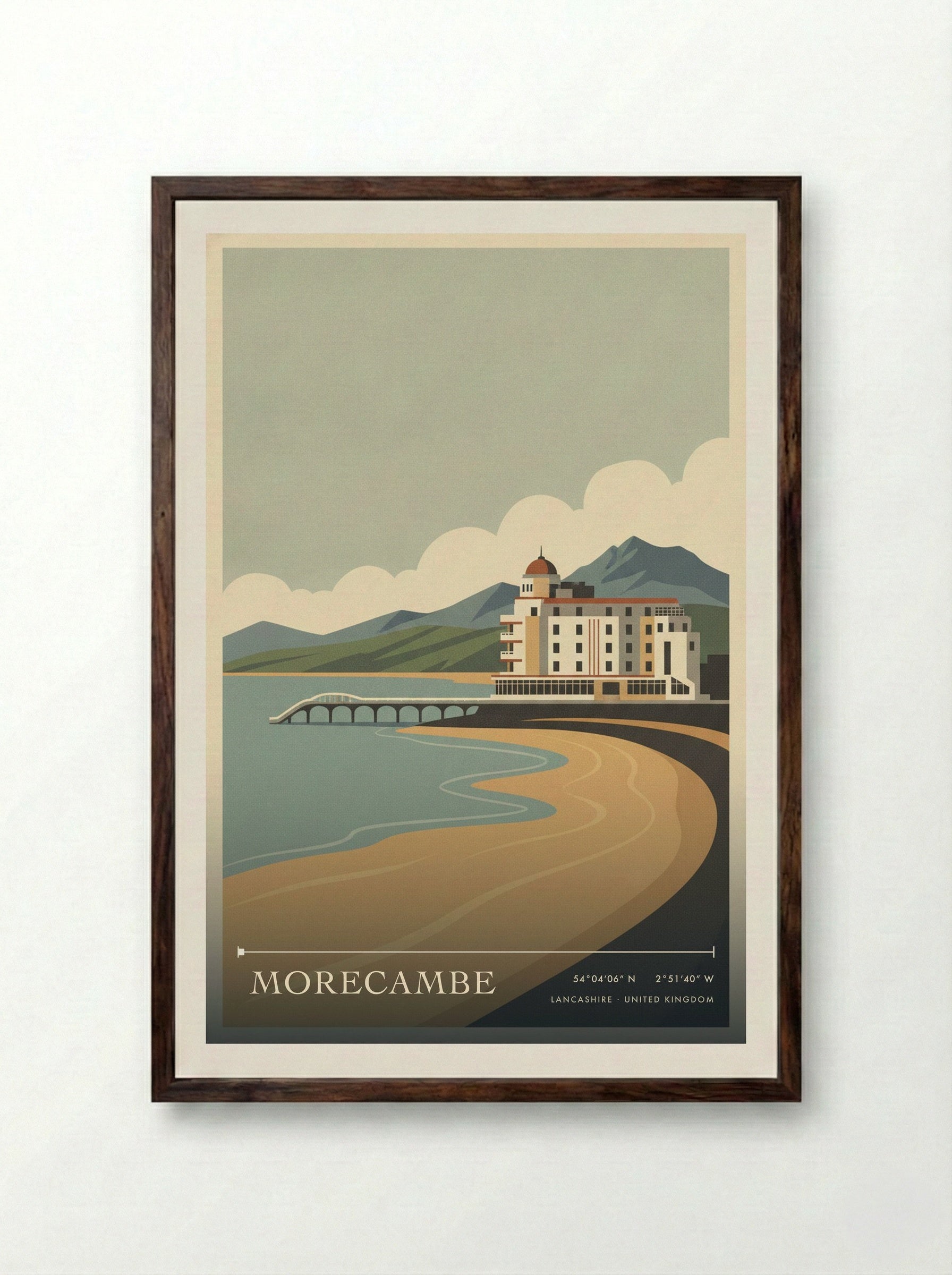 Morecambe Lancashire United Kingdom Travel Poster - Framed Print Dark Wood