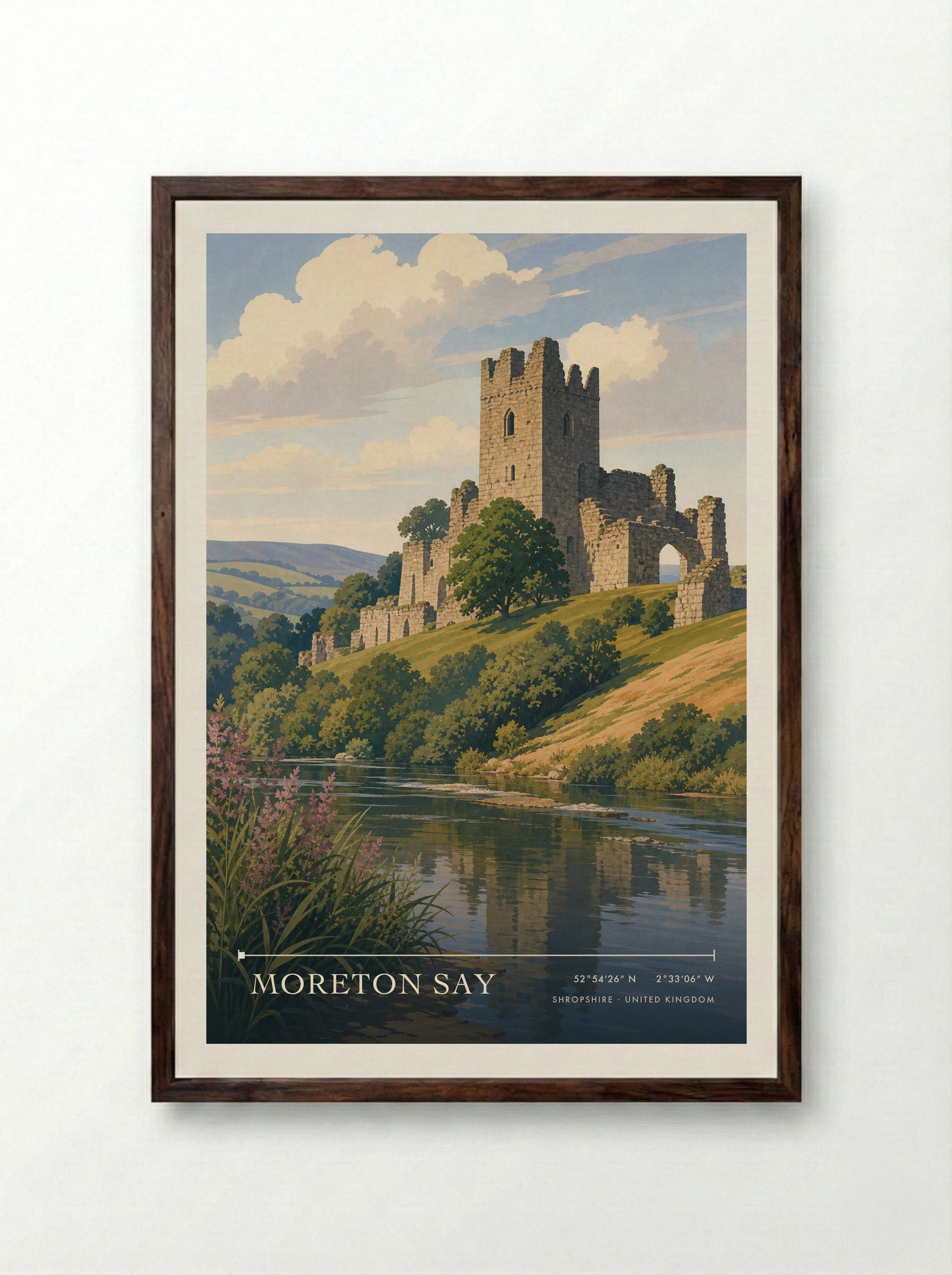 Moreton Say Shropshire United Kingdom Travel Poster - Framed Print Dark Wood