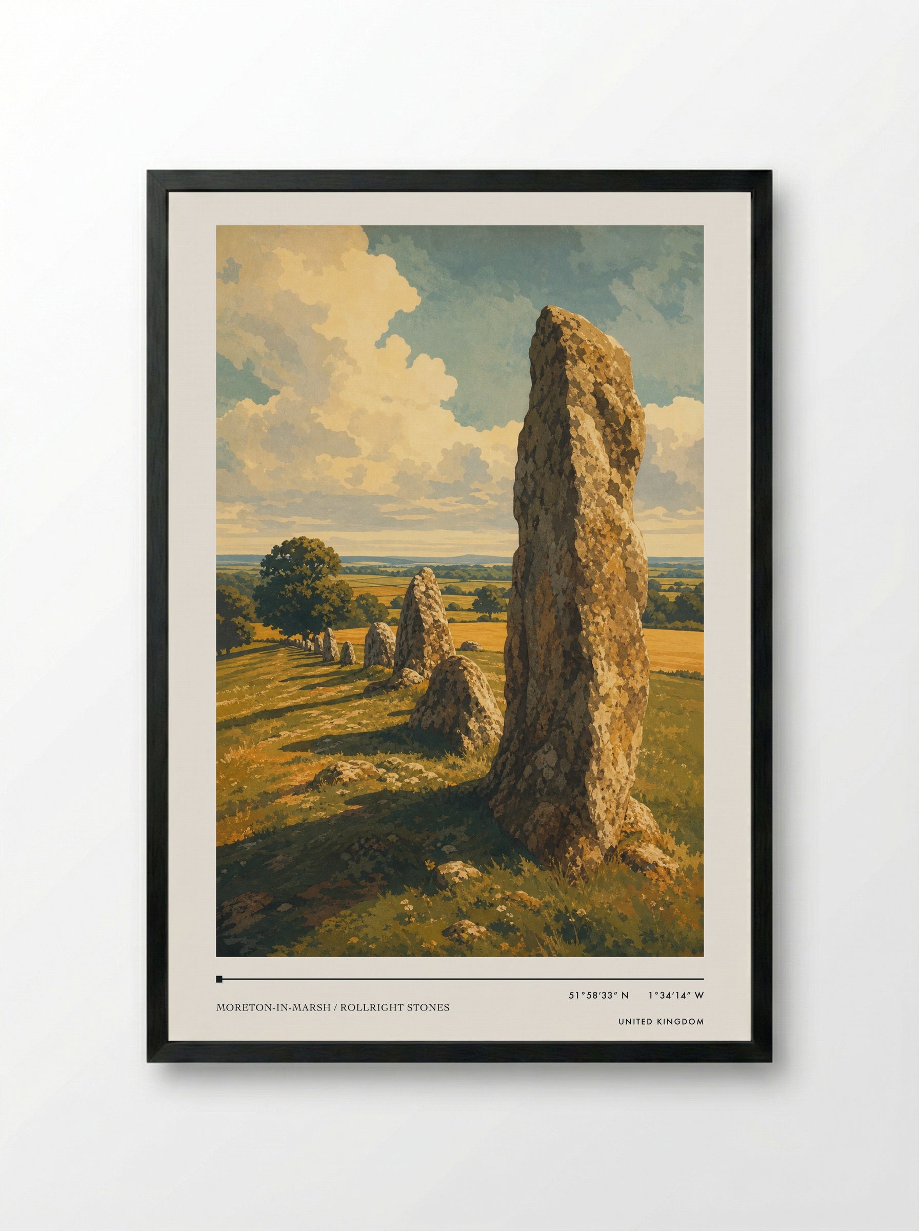 Moreton-in-Marsh / Rollright Stones United Kingdom Travel Poster - Framed Print Black