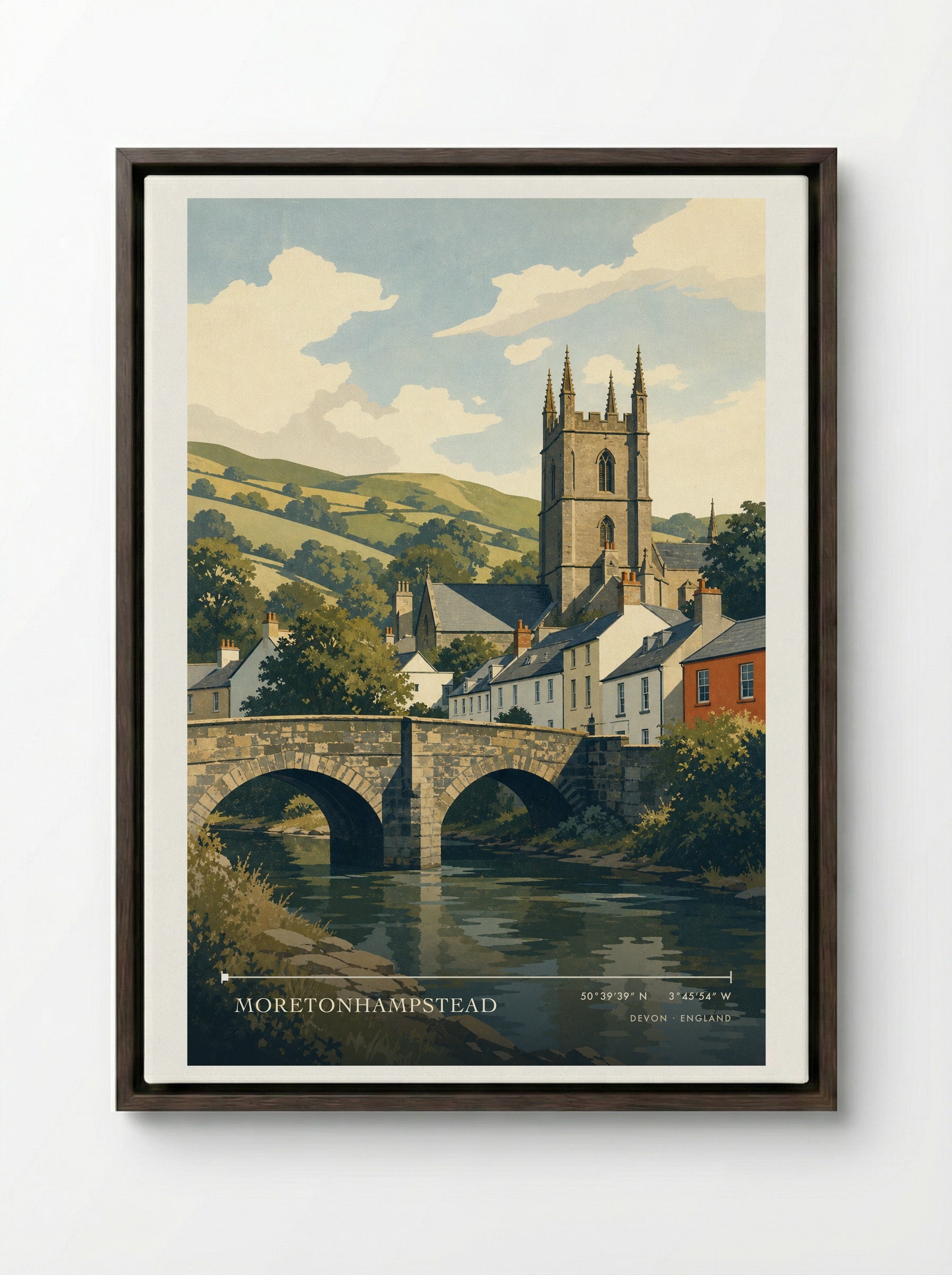 Moretonhampstead Devon England Travel Poster - Framed Canvas Dark Wood