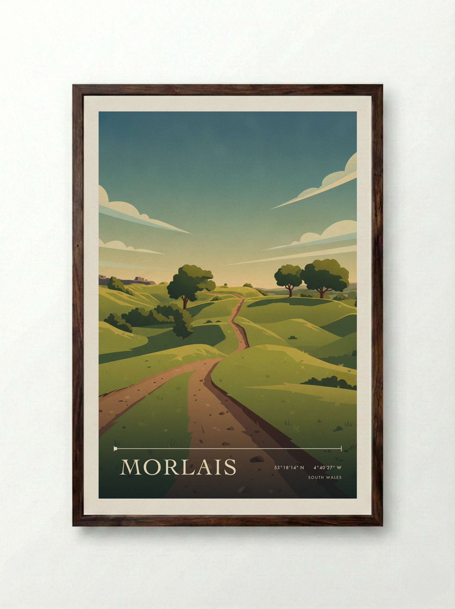 Morlais South Wales Wales Travel Poster - Framed Print Dark Wood