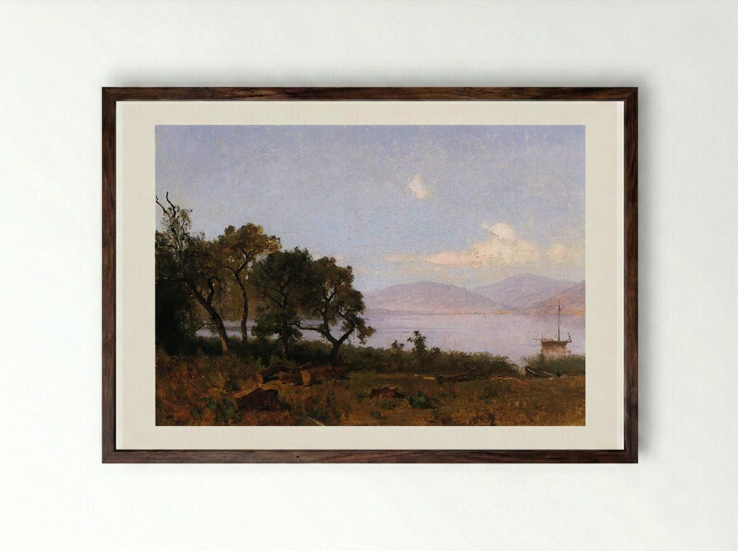 Morning, Clear Lake - Thomas Hill - Framed Print Dark Wood