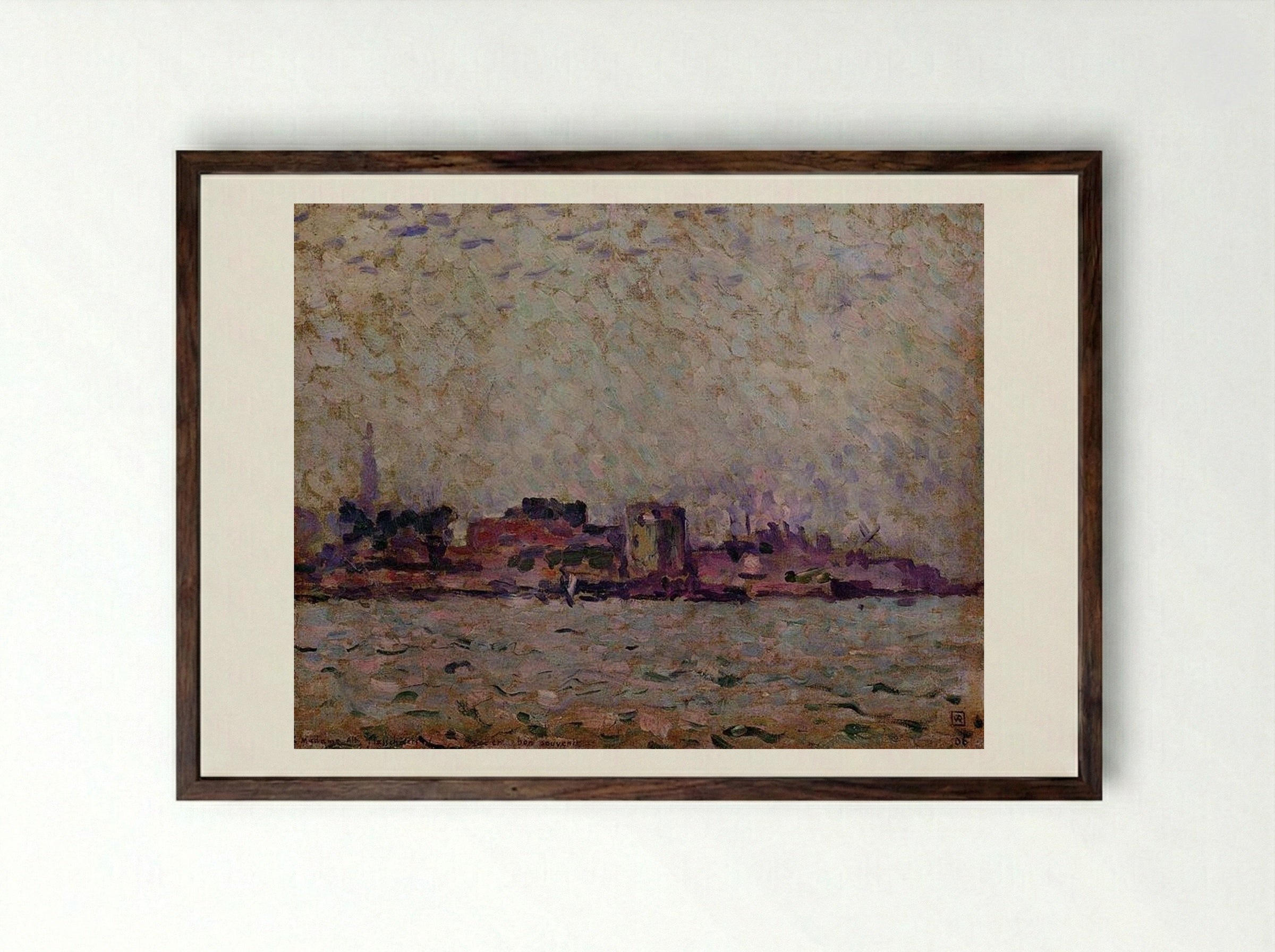 Morning Fog over the Port of Veer, Holland - Théo van Rysselberghe - Framed Print Dark Wood