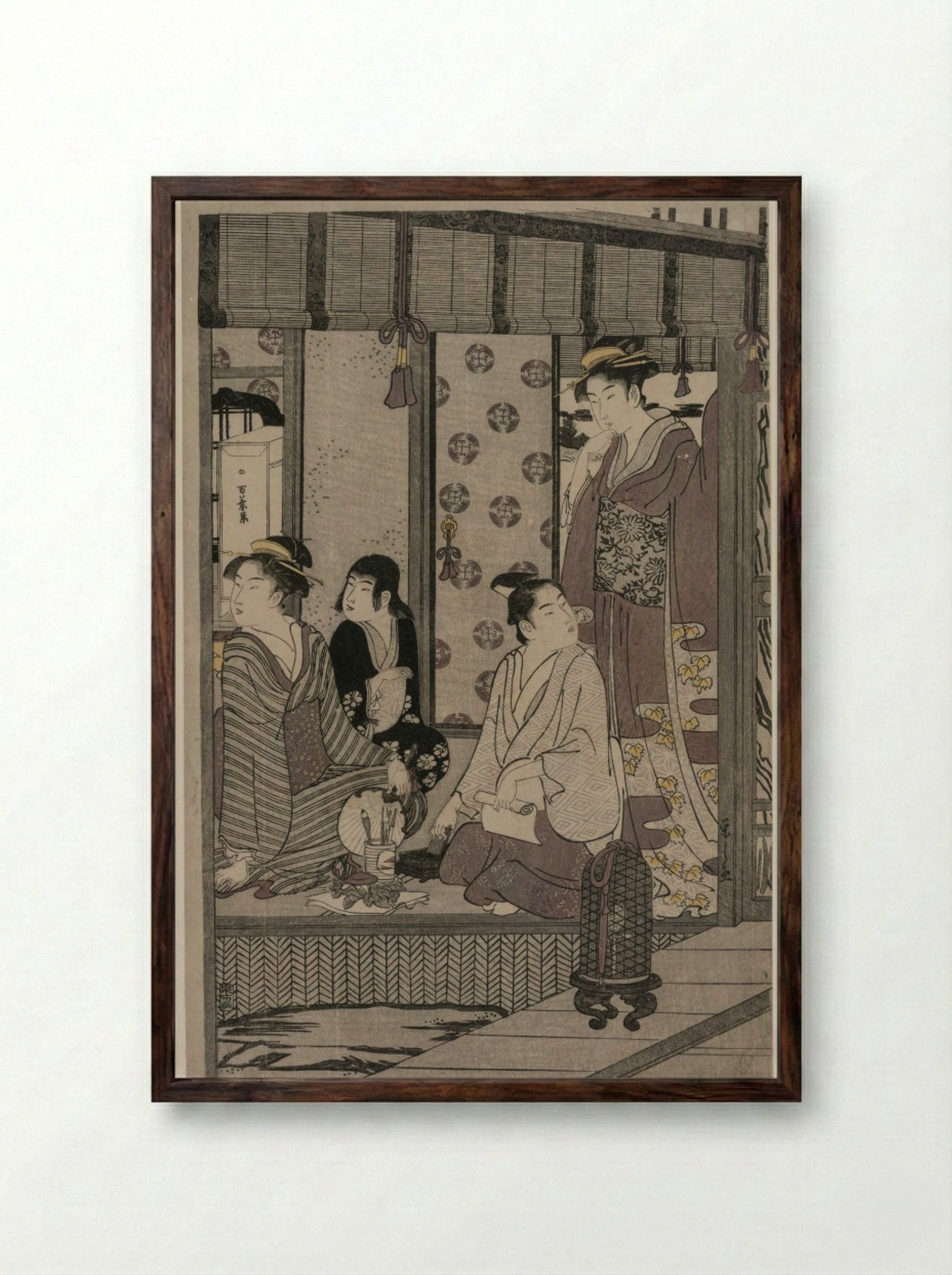 Morning Glory (from the series The Tale of Genji in Elegant Modern Dress) - Chōbunsai Eishi - Framed Print Dark Wood