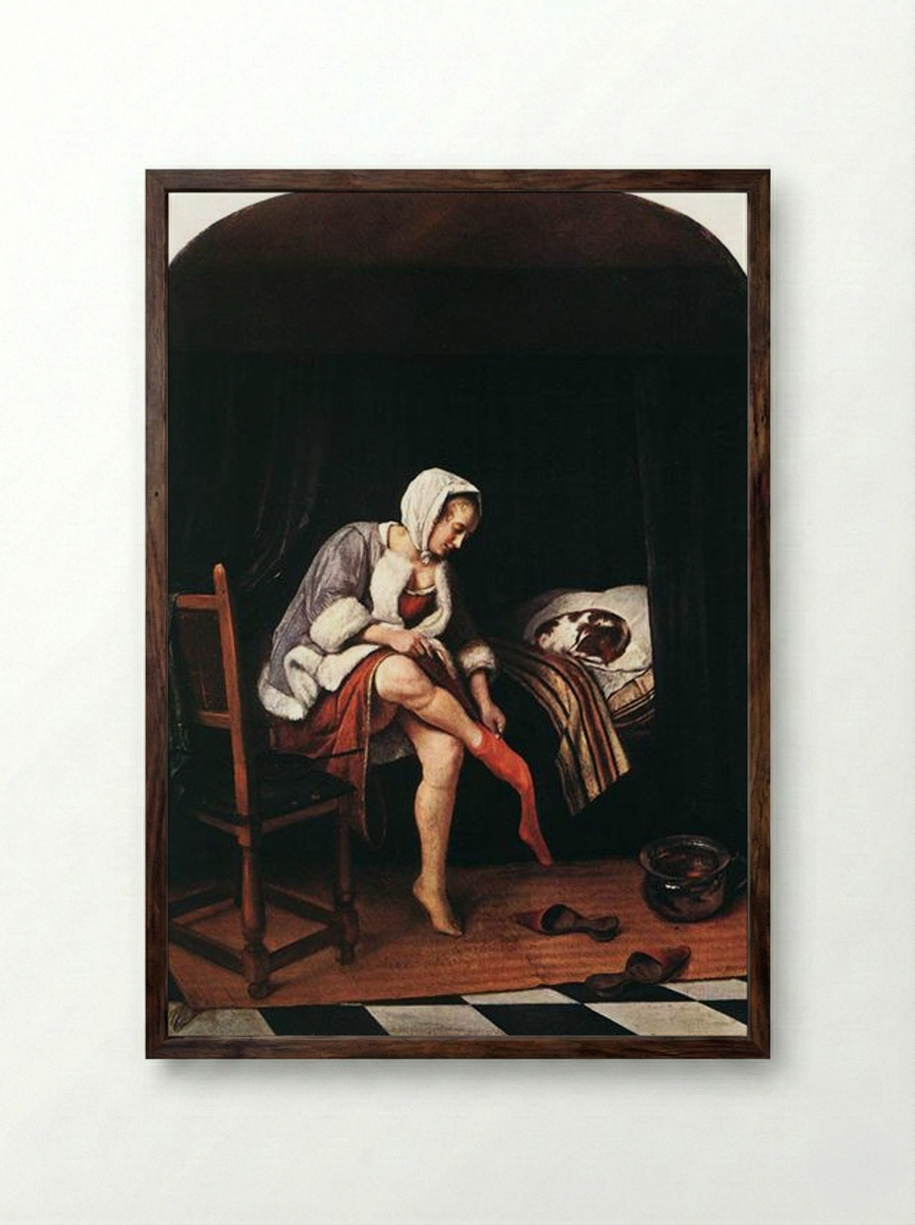 Morning Toilet - Jan Steen - Framed Print Dark Wood