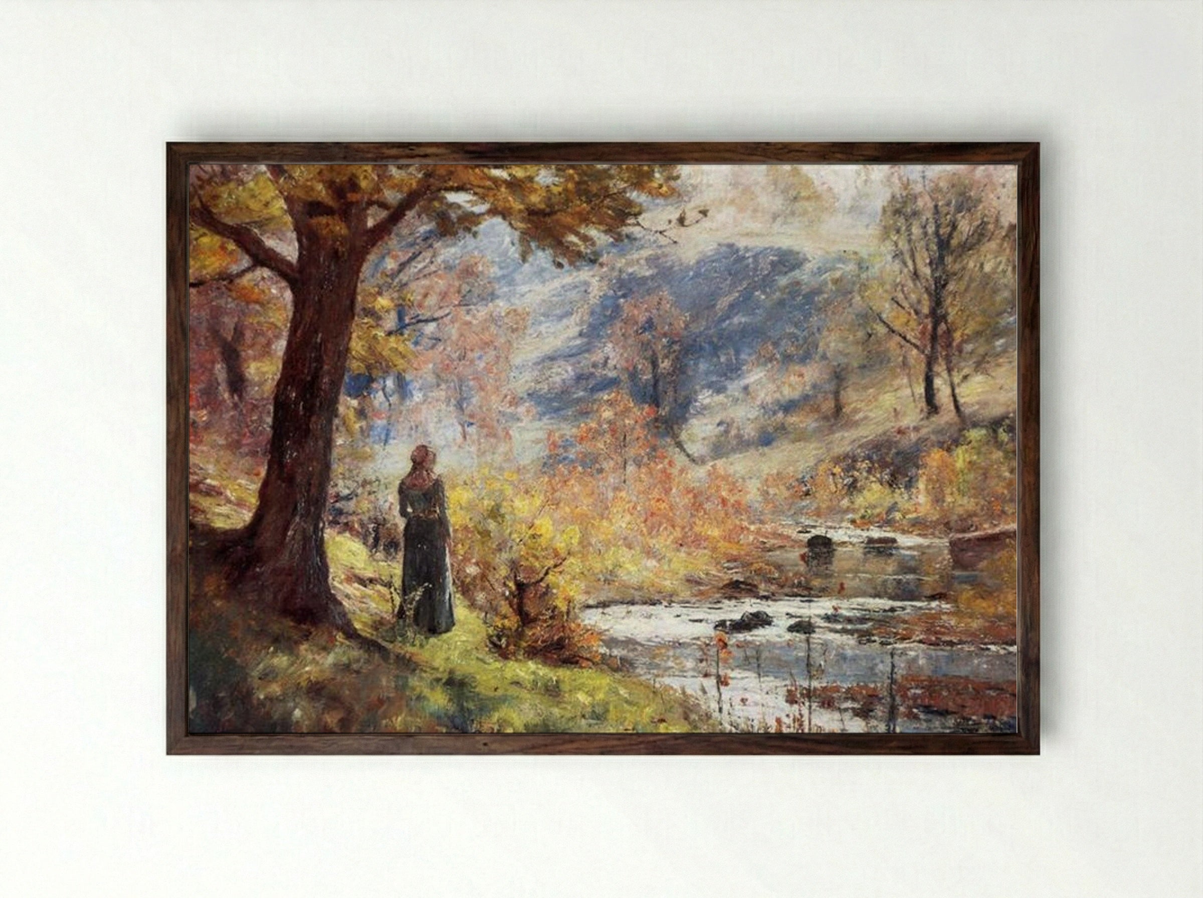 Morning by the Stream - T. C. Steele - Framed Print Dark Wood