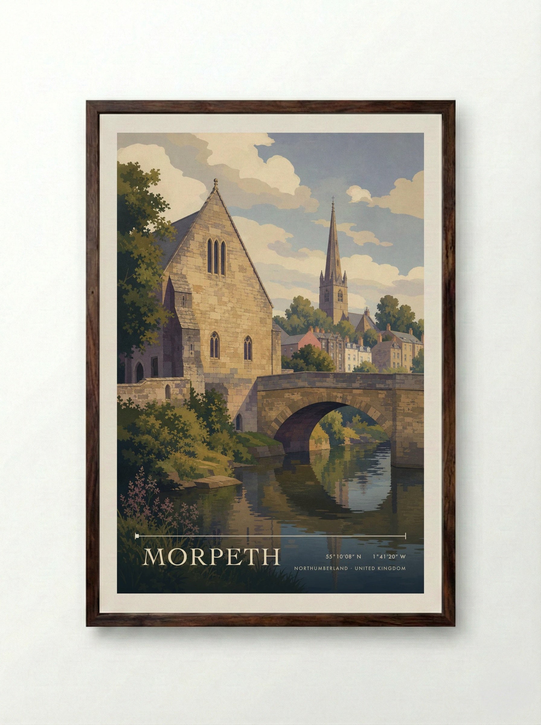 Morpeth Northumberland United Kingdom Travel Poster - Framed Print Dark Wood