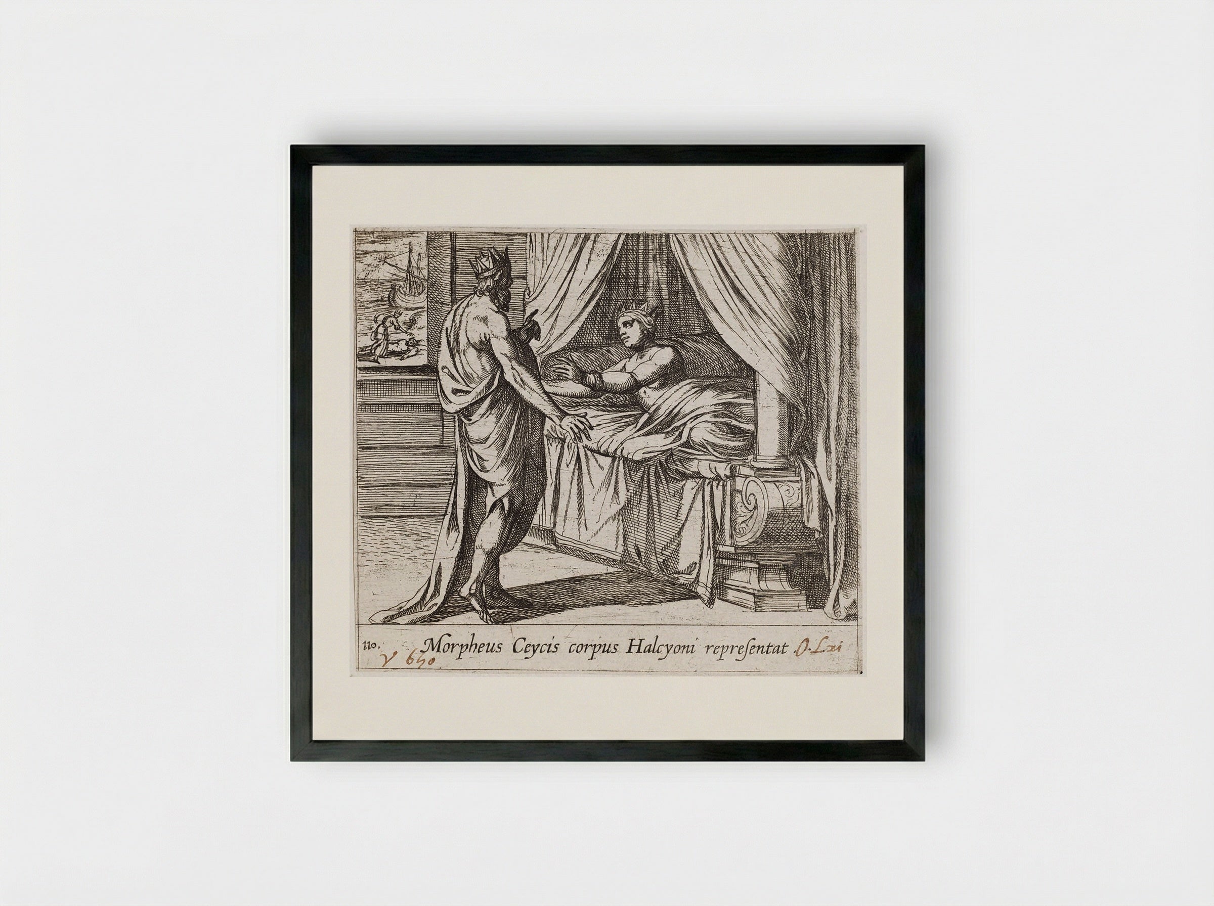 Morpheus, as Ceyx, Appearing to Alcyone - Antonio Tempesta - Framed Print Black