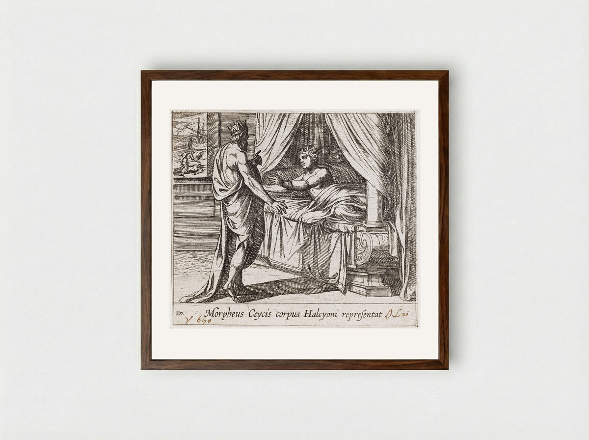 Morpheus, as Ceyx, Appearing to Alcyone - Antonio Tempesta - Framed Print Dark Wood