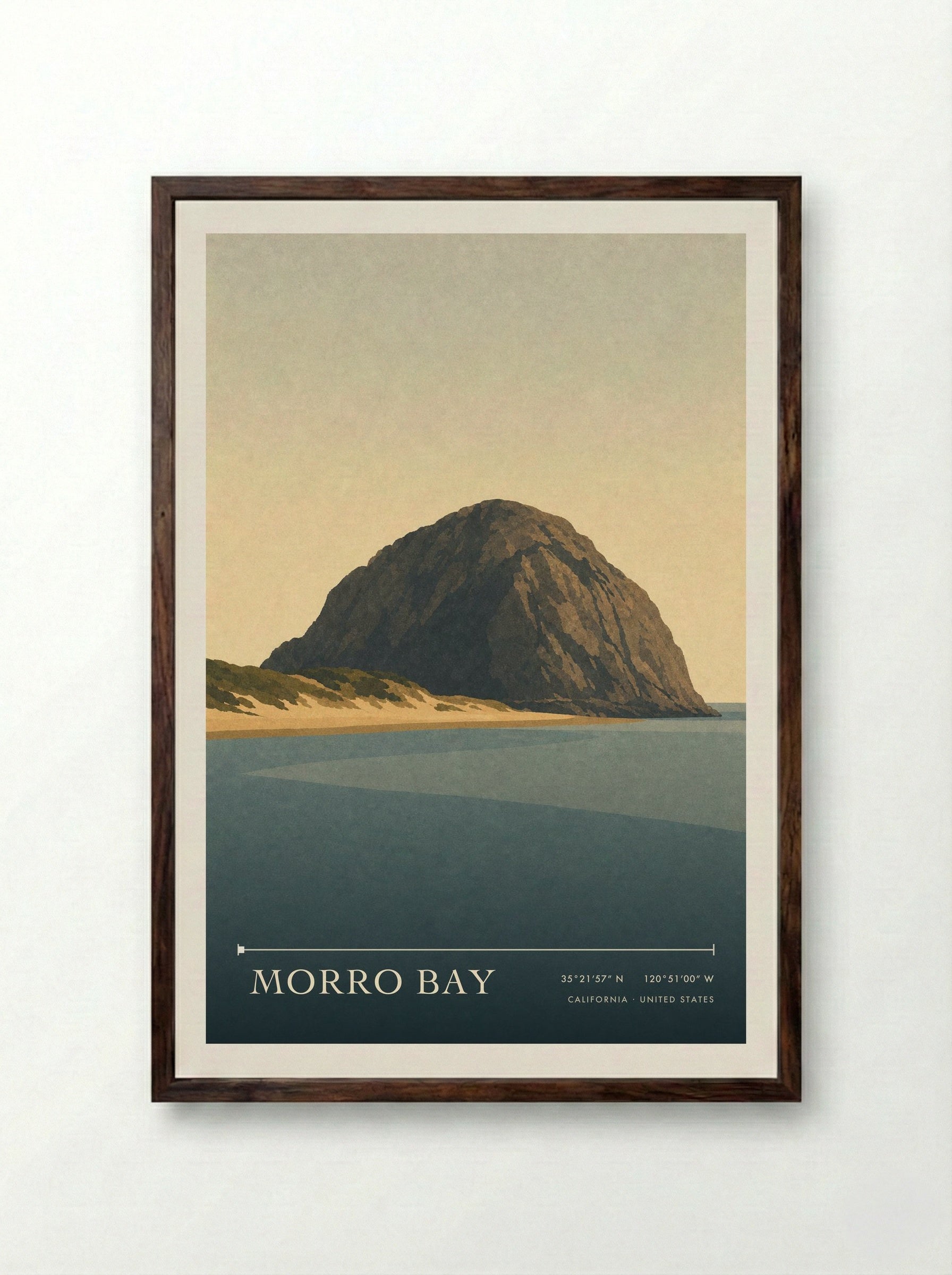 Morro Bay Travel Poster Artwork - Framed Print Dark Wood