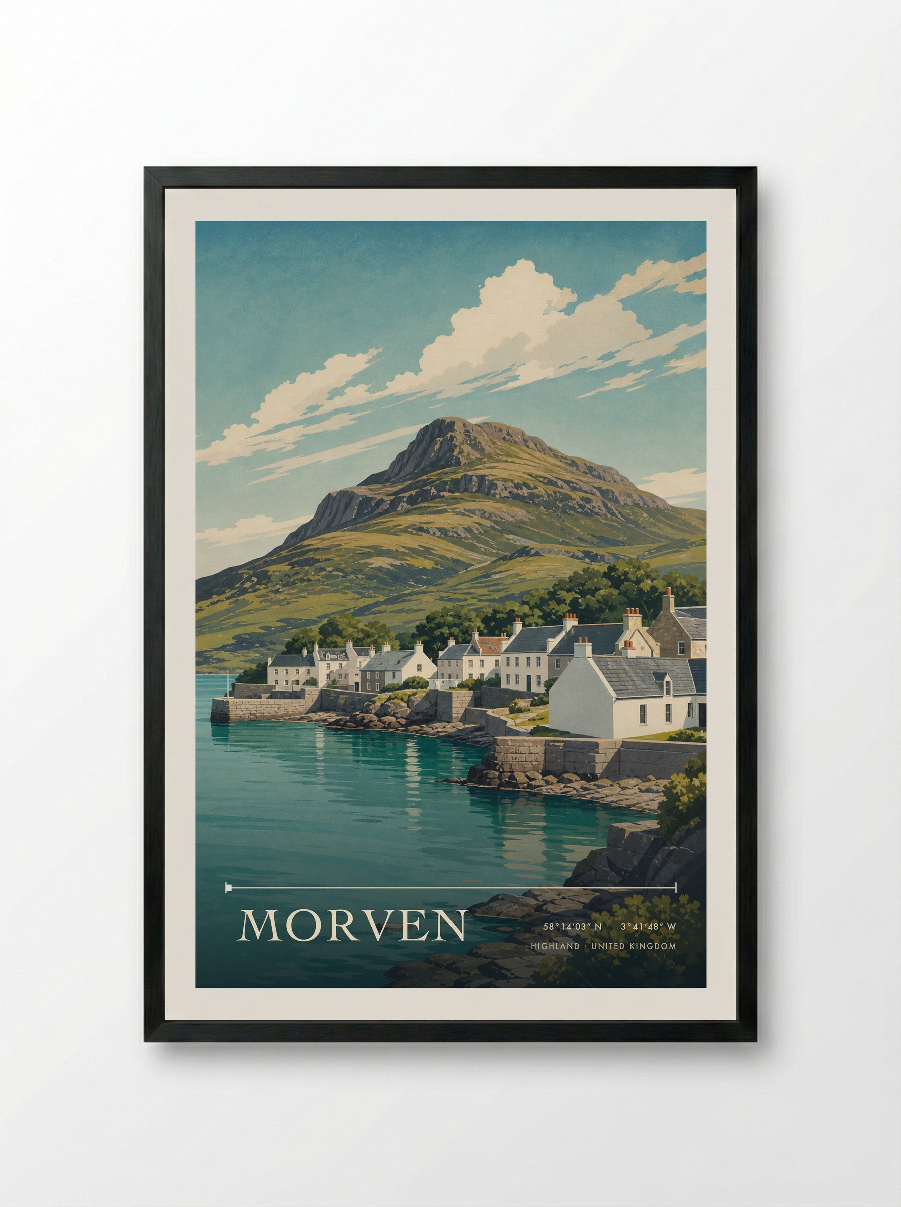 Morven Highland United Kingdom Travel Poster - Framed Print Black