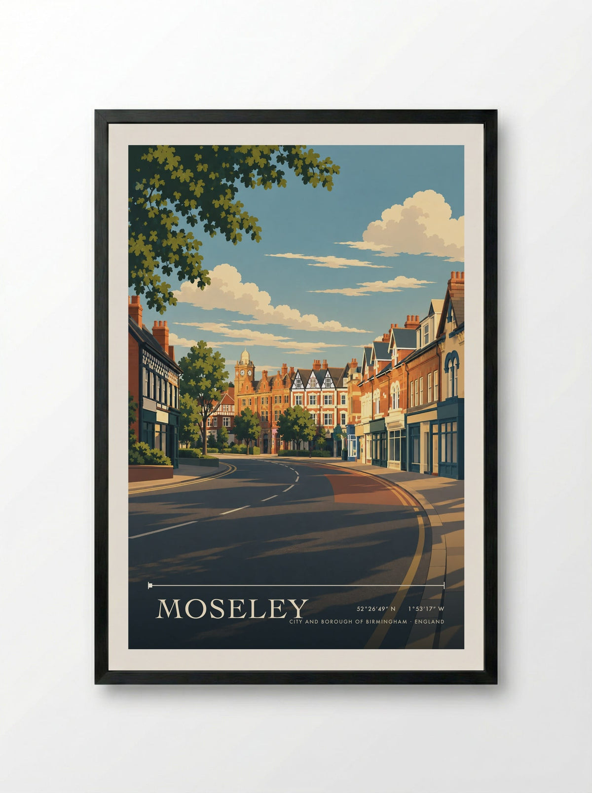 Moseley, City and Borough of Birmingham | Travel Poster - Framed Print Black