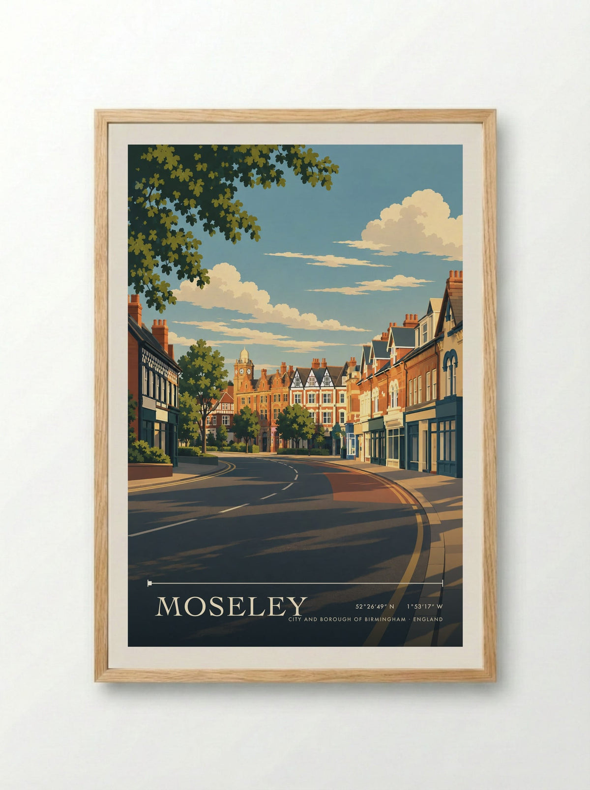 Moseley, City and Borough of Birmingham | Travel Poster - Framed Print Wood