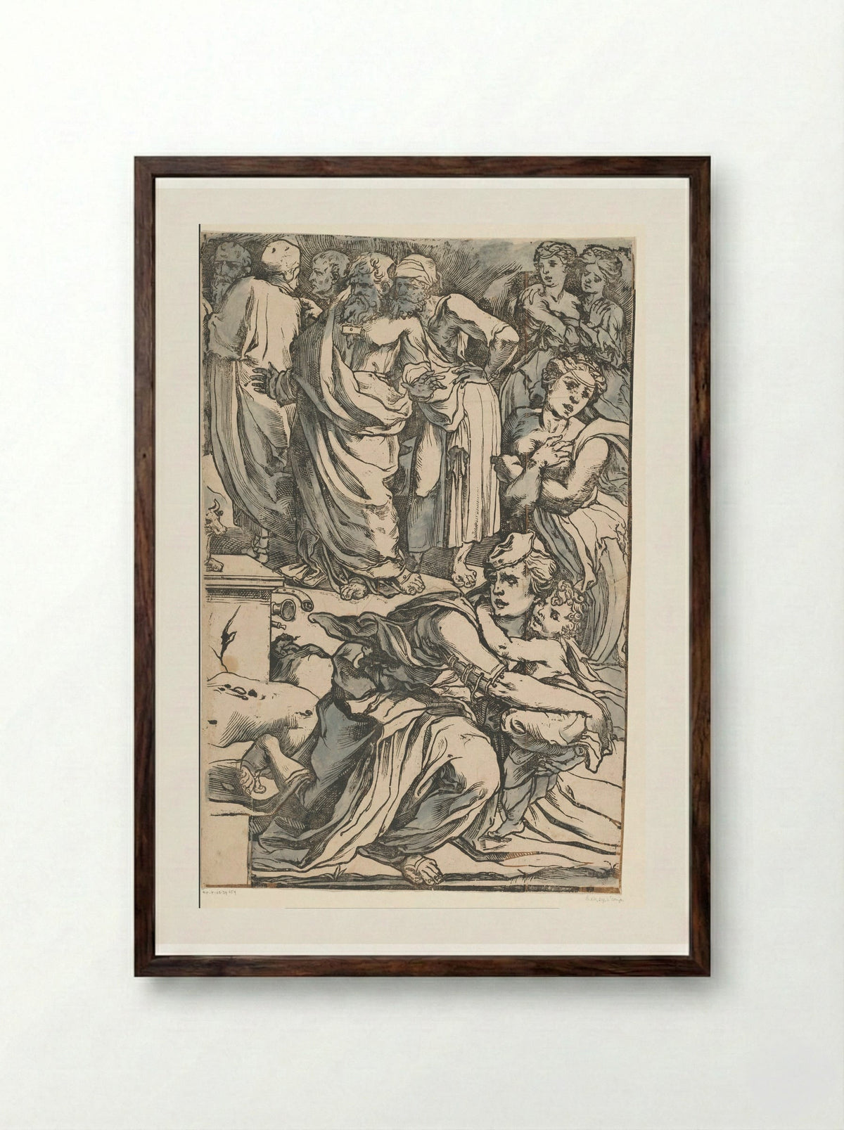 Moses Breaking the Tablets of the Law (Fourth Part) - Andrea Andreani - Framed Print Dark Wood