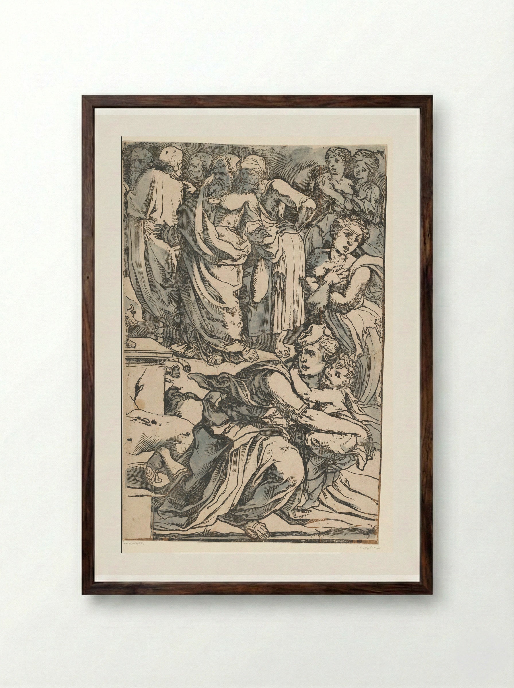 Moses Breaking the Tablets of the Law (Fourth Part) - Andrea Andreani - Framed Print Dark Wood