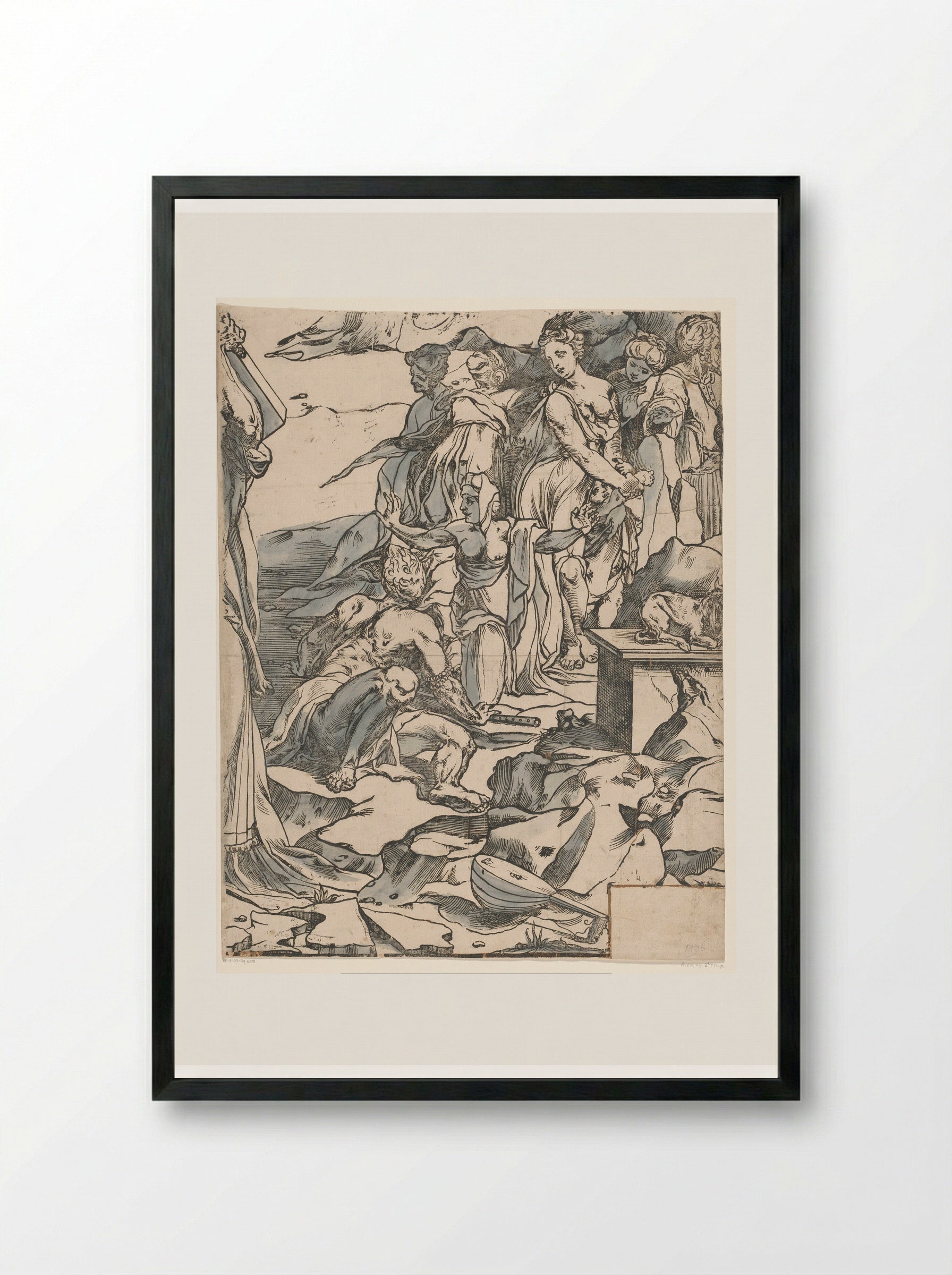 Moses Breaking the Tablets of the Law (Third Part) - Andrea Andreani - Framed Print Black