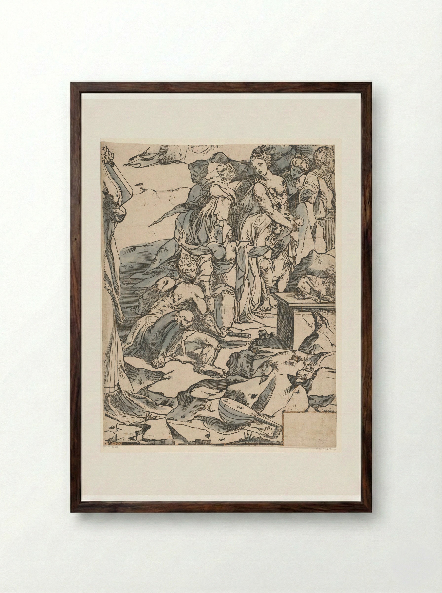Moses Breaking the Tablets of the Law (Third Part) - Andrea Andreani - Framed Print Dark Wood