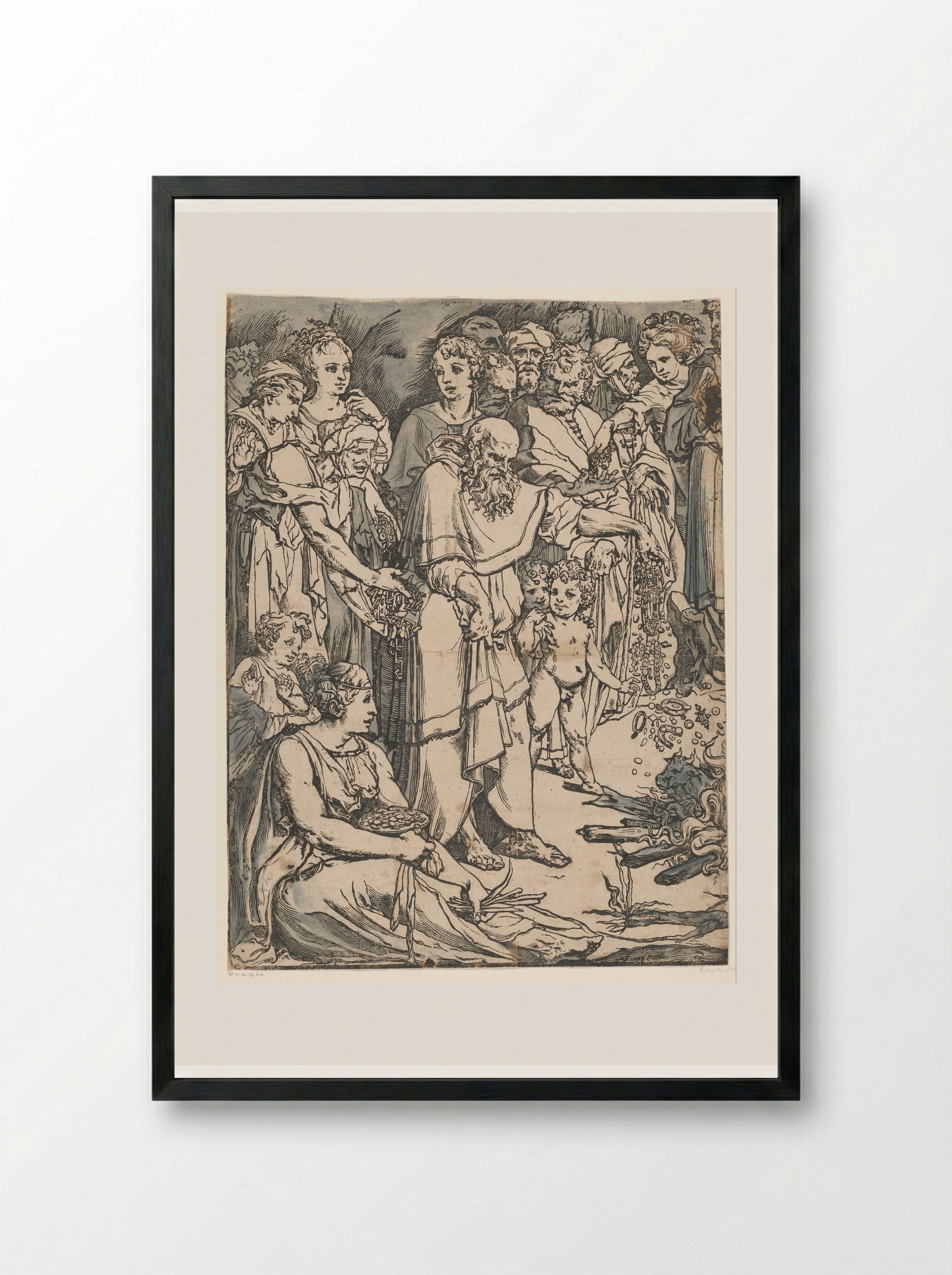 Moses Breaking the Tablets of the Law - Andrea Andreani - Framed Print Black