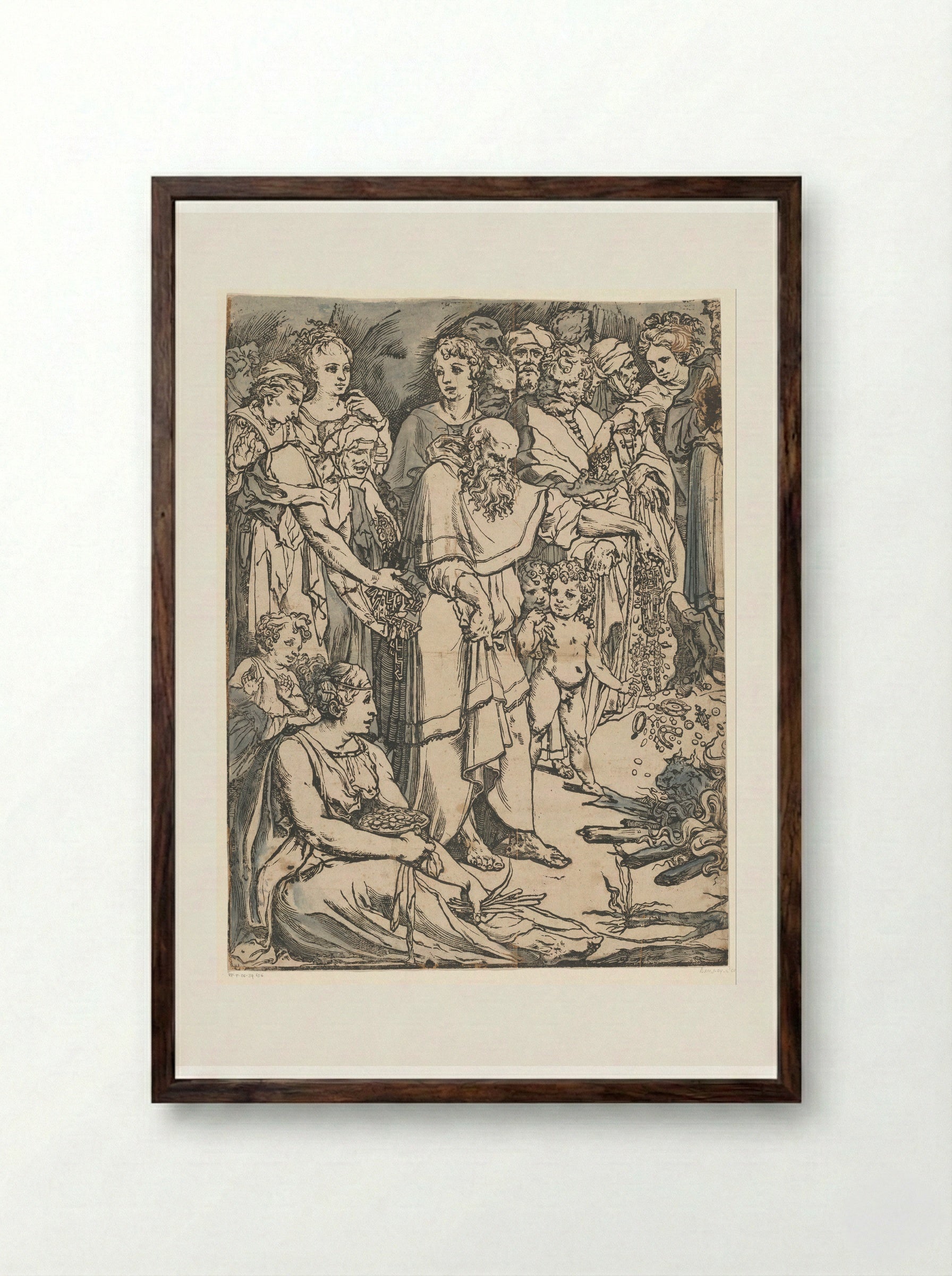 Moses Breaking the Tablets of the Law - Andrea Andreani - Framed Print Dark Wood