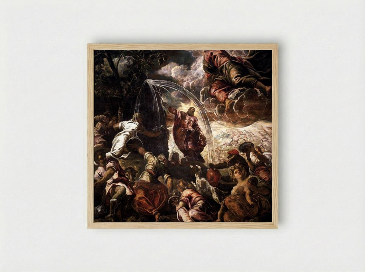 Moses Drawing Water from the Rock - Tintoretto - Framed Print Wood