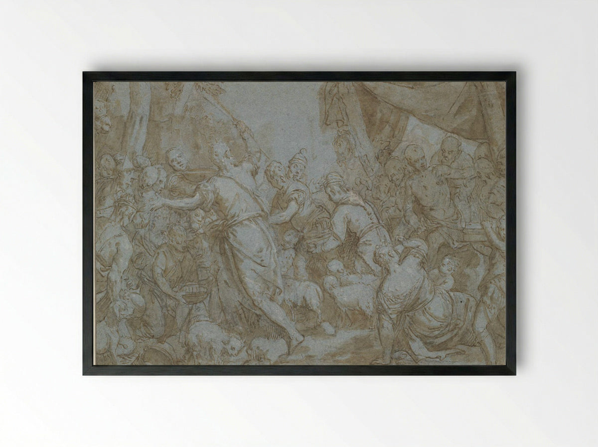 Moses Striking the Rock - Carletto Caliari - Framed Print Black