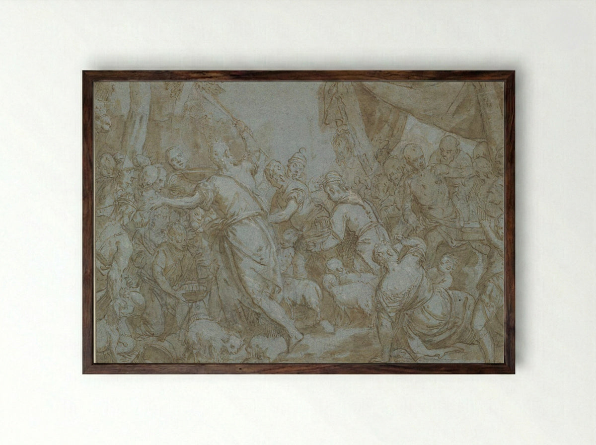 Moses Striking the Rock - Carletto Caliari - Framed Print Dark Wood