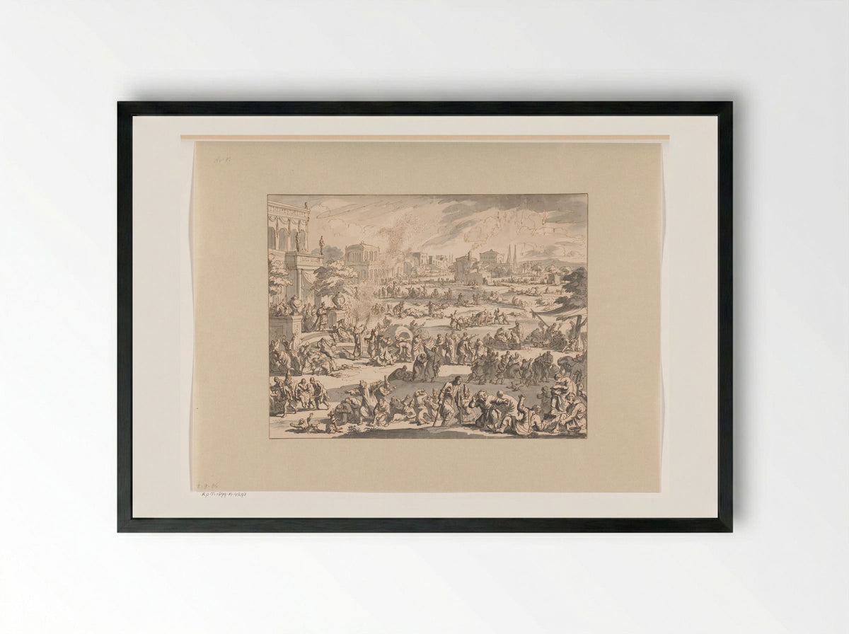 Moses and Aaron Calling Down Plagues upon the Egyptians - Jan Luyken - Framed Print Black