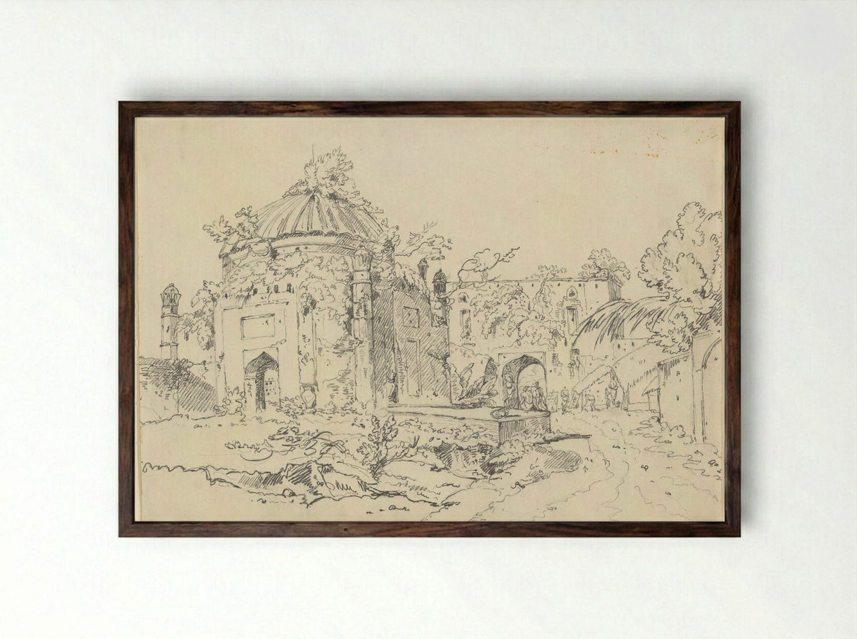 Mosque of Syaf Khan, Dacca - George Chinnery - Framed Print Dark Wood