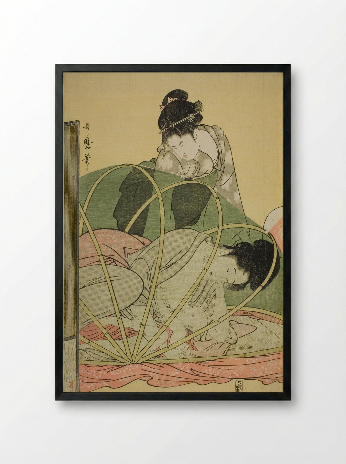 Mosquito Net for a Baby - Kitagawa Utamaro - Framed Print Black