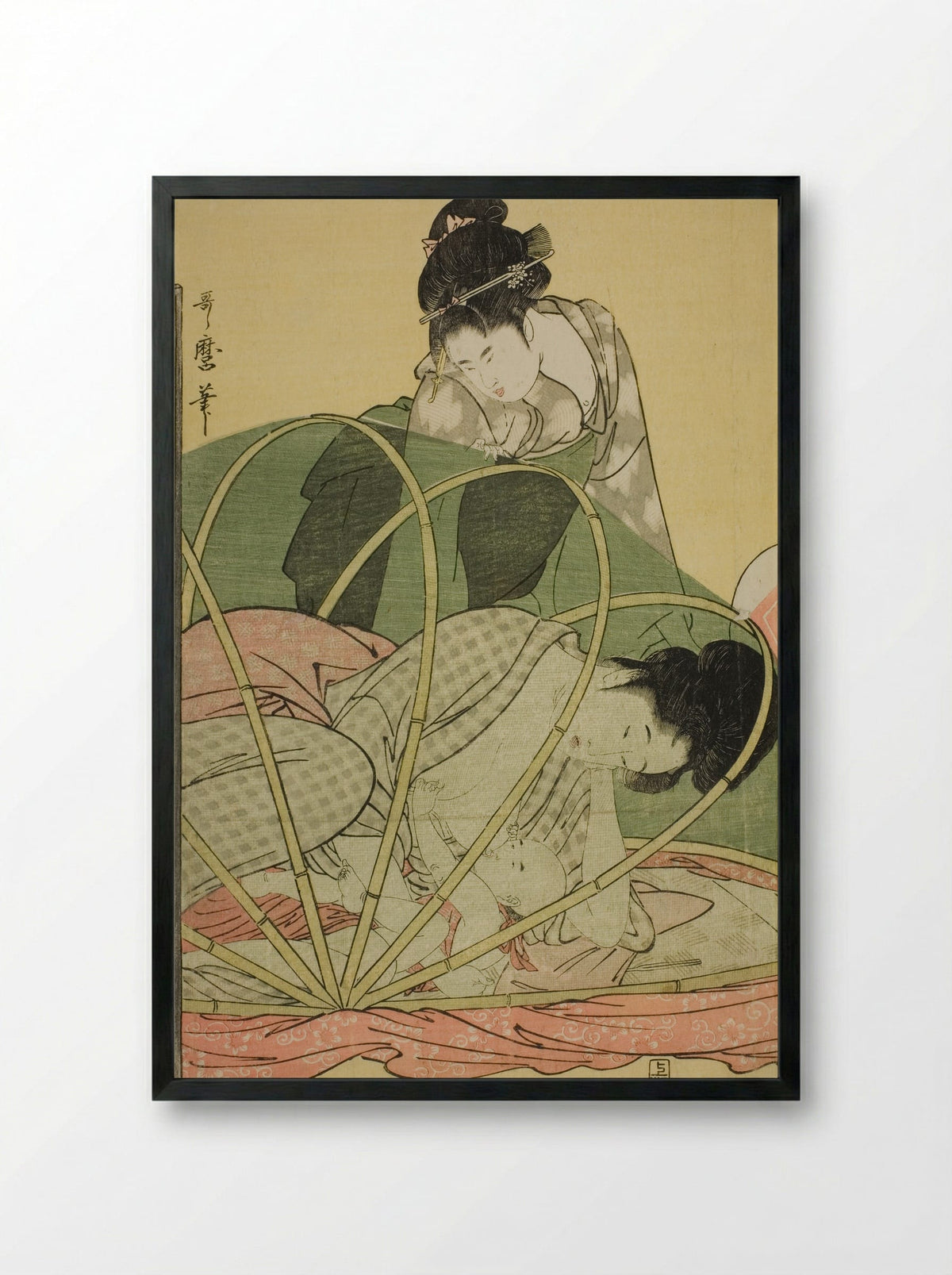Mosquito Net for a Baby - Kitagawa Utamaro - Framed Print Black