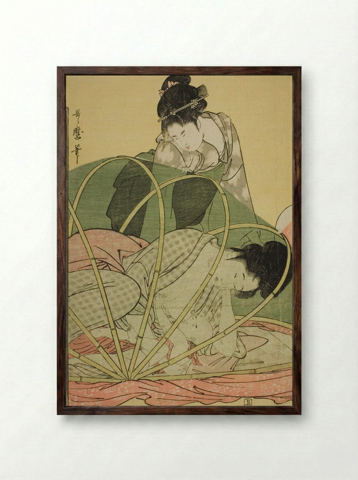 Mosquito Net for a Baby - Kitagawa Utamaro - Framed Print Dark Wood