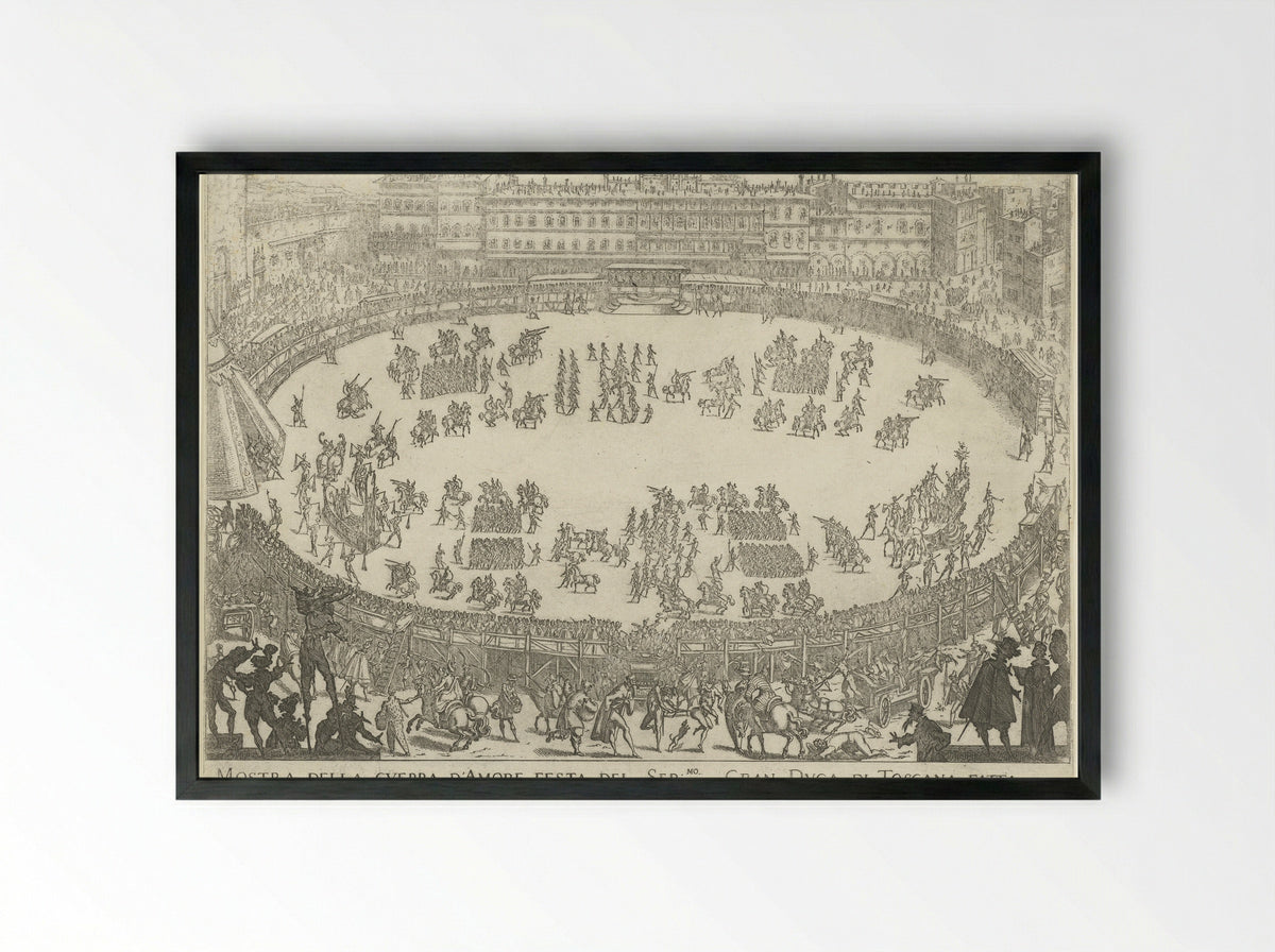 Mostra della Guerra d'Amore - Jacques Callot - Framed Print Black